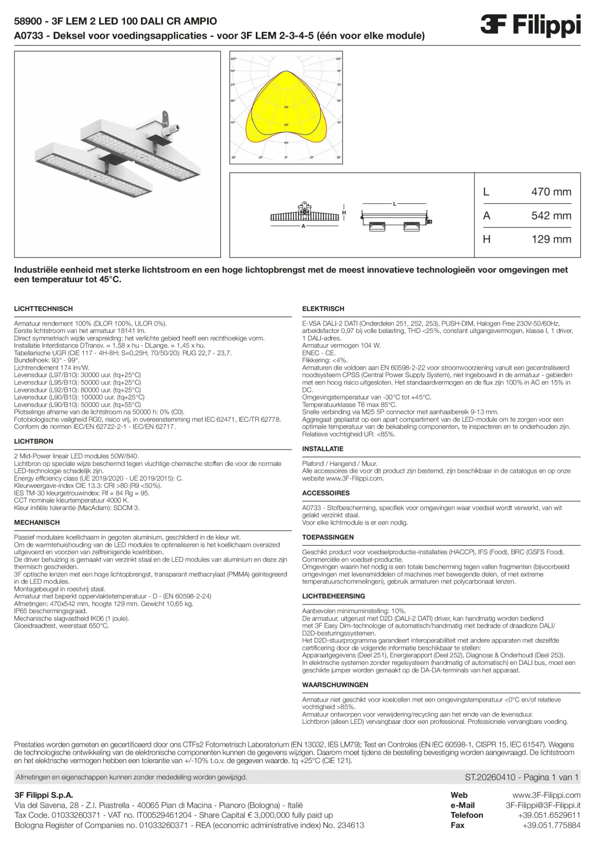58900+A0733 - 3F LEM 2 LED 100 DALI CR AMPIO + FOOD - Datasheet - nl