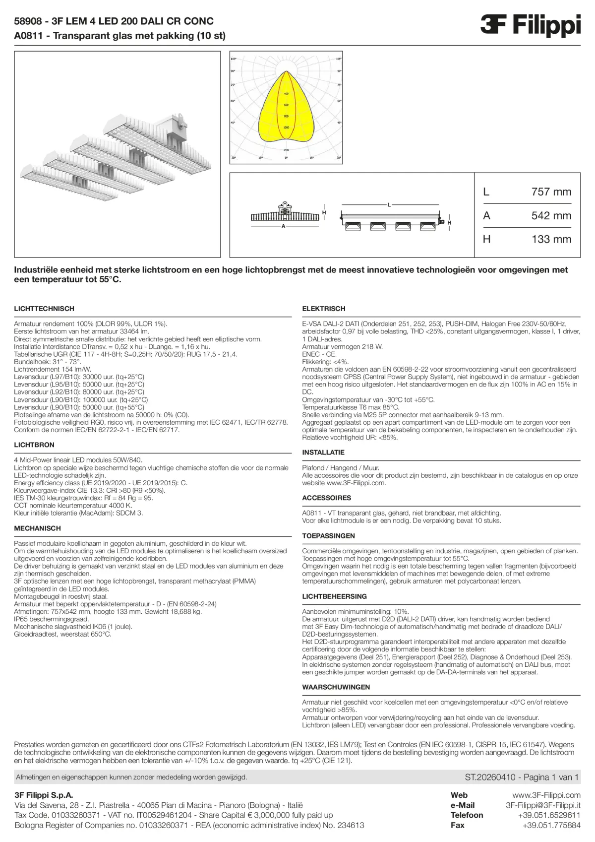 58908+A0811 - 3F LEM 4 LED 200 DALI CR CONC + VT - Datasheet - nl