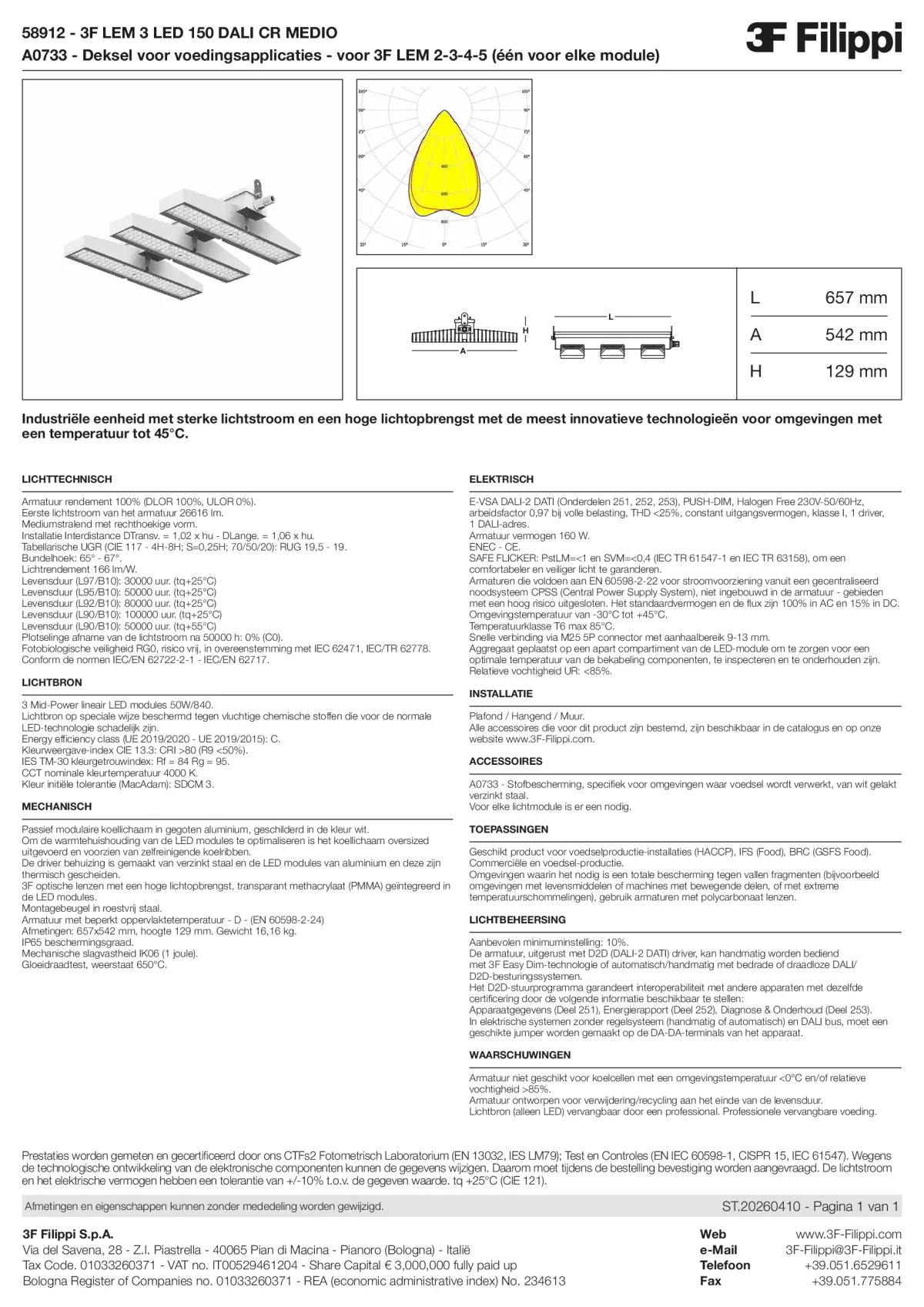 58912+A0733 - 3F LEM 3 LED 150 DALI CR MEDIO + FOOD - Datasheet - nl