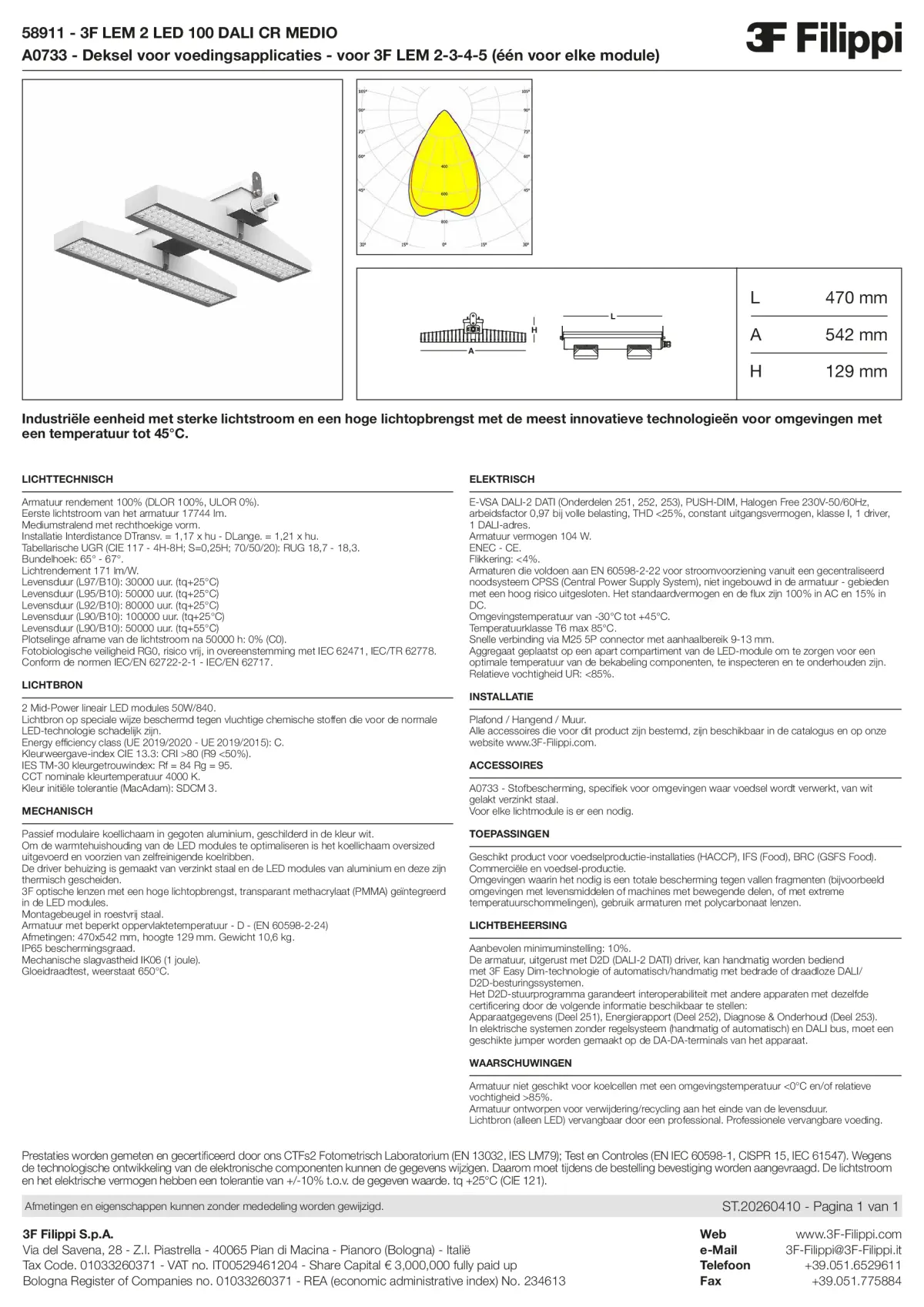 58911+A0733 - 3F LEM 2 LED 100 DALI CR MEDIO + FOOD - Datasheet - nl