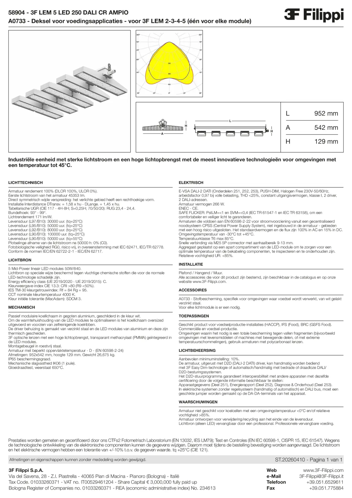 58904+A0733 - 3F LEM 5 LED 250 DALI CR AMPIO + FOOD - Datasheet - nl
