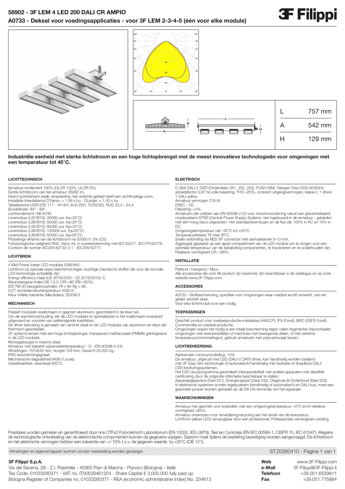 58902+A0733 - 3F LEM 4 LED 200 DALI CR AMPIO + FOOD - Datasheet - nl
