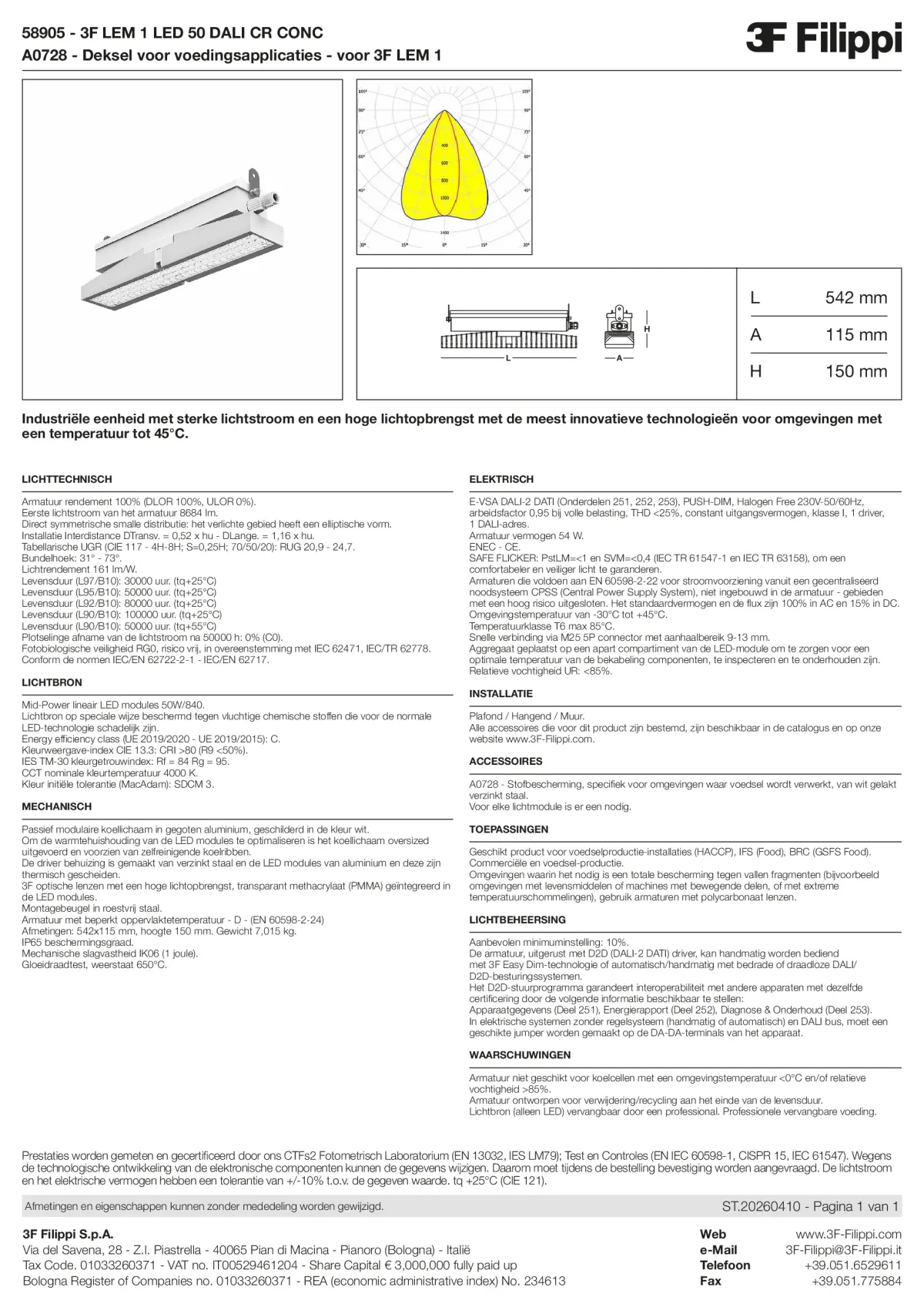 58905+A0728 - 3F LEM 1 LED 50 DALI CR CONC + FOOD - Datasheet - nl