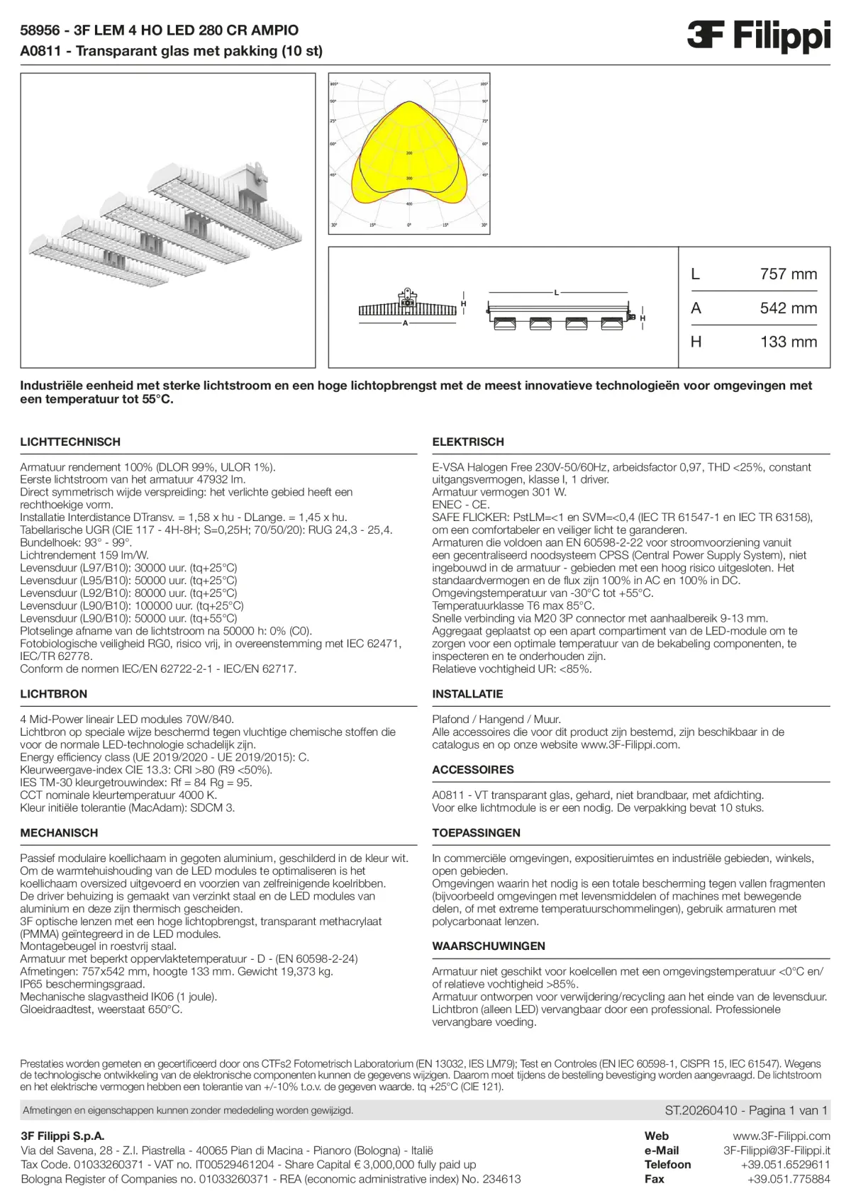 58956+A0811 - 3F LEM 4 HO LED 280 CR AMPIO + VT - Datasheet - nl