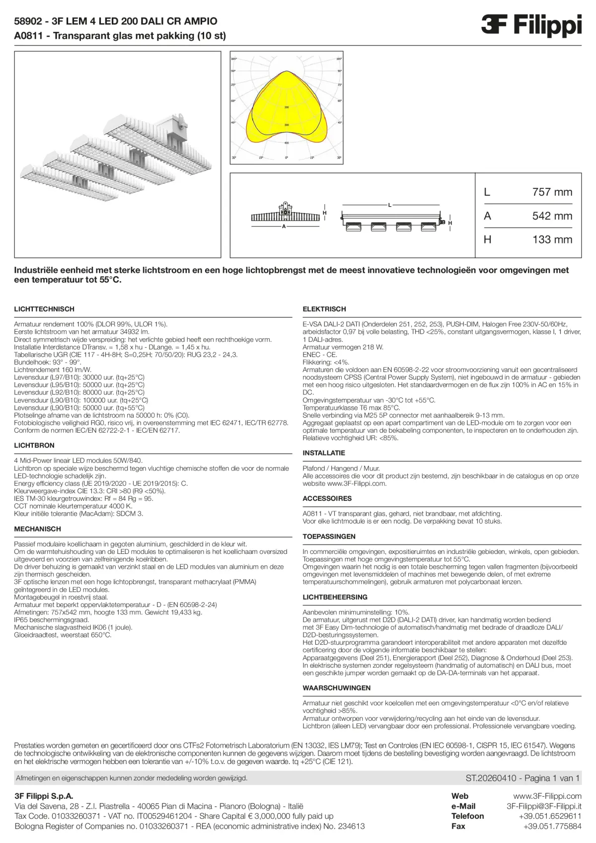 58902+A0811 - 3F LEM 4 LED 200 DALI CR AMPIO + VT - Datasheet - nl