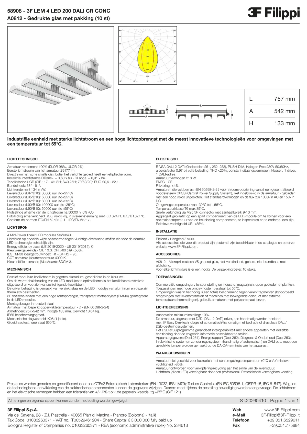 58908+A0812 - 3F LEM 4 LED 200 DALI CR CONC + VS - Datasheet - nl