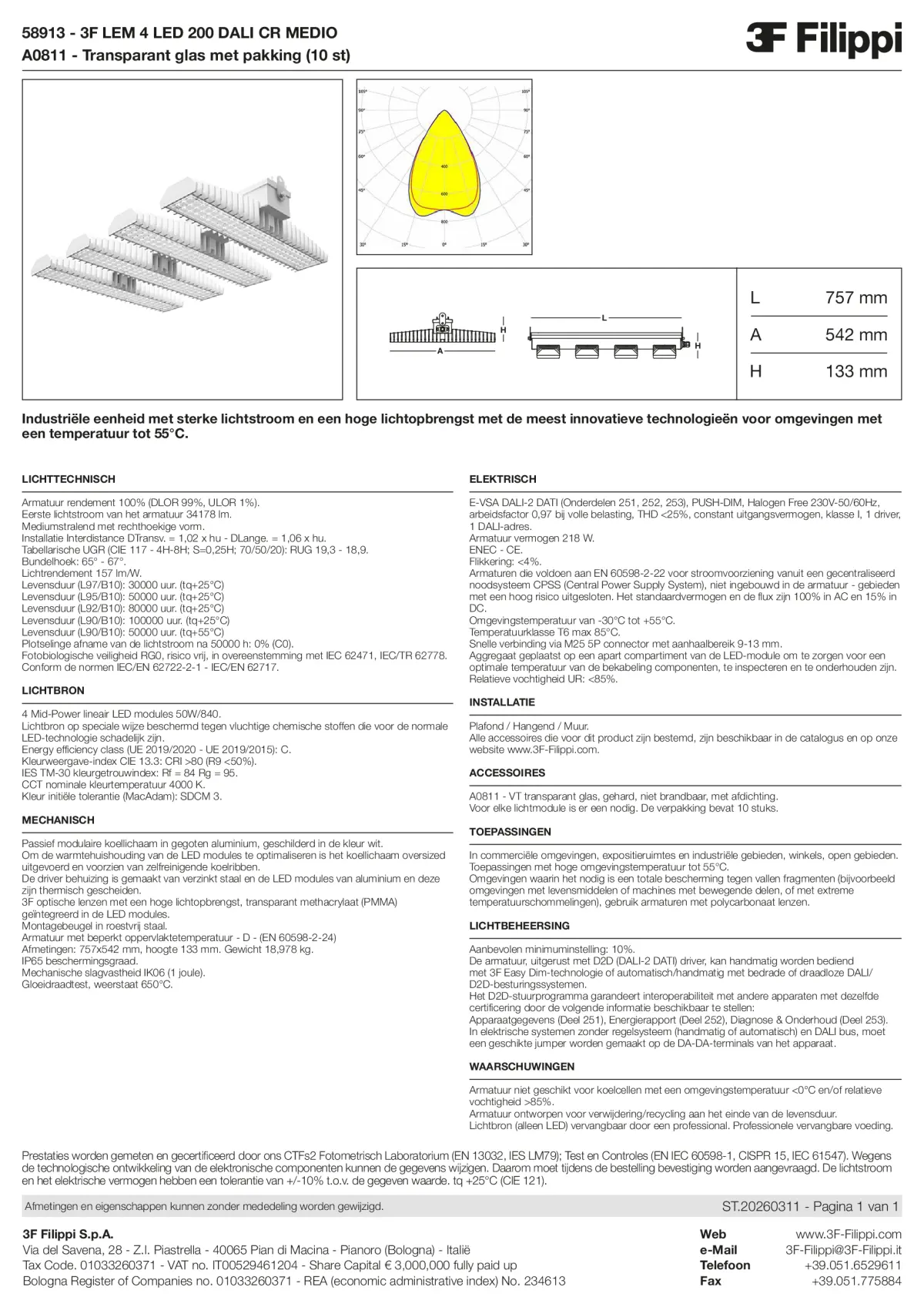 58913+A0811 - 3F LEM 4 LED 200 DALI CR MEDIO + VT - Datasheet - nl