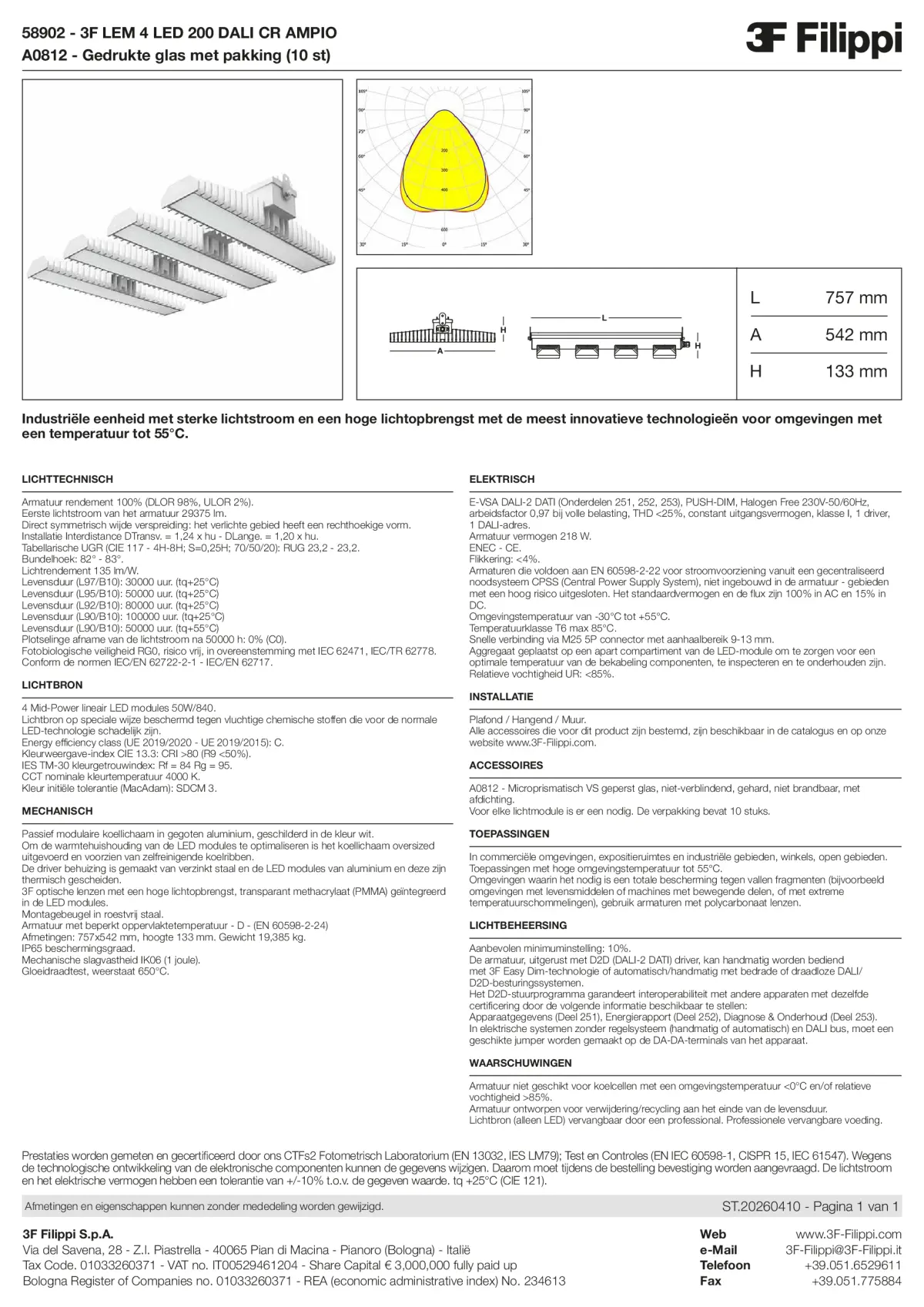 58902+A0812 - 3F LEM 4 LED 200 DALI CR AMPIO + VS - Datasheet - nl