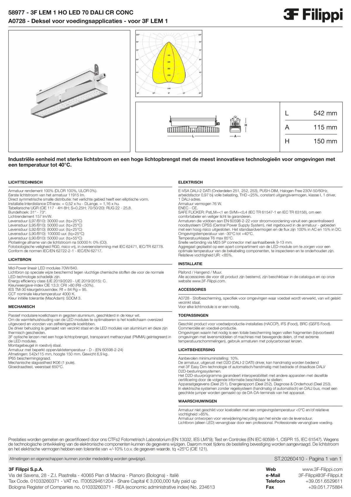 58977+A0728 - 3F LEM 1 HO LED 70 DALI CR CONC + FOOD - Datasheet - nl