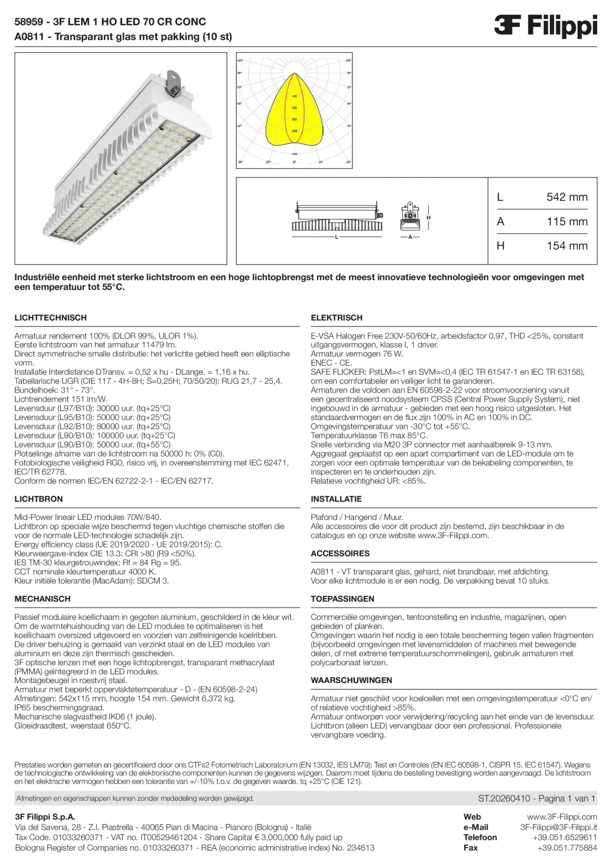 58959+A0811 - 3F LEM 1 HO LED 70 CR CONC + VT - Datasheet - nl