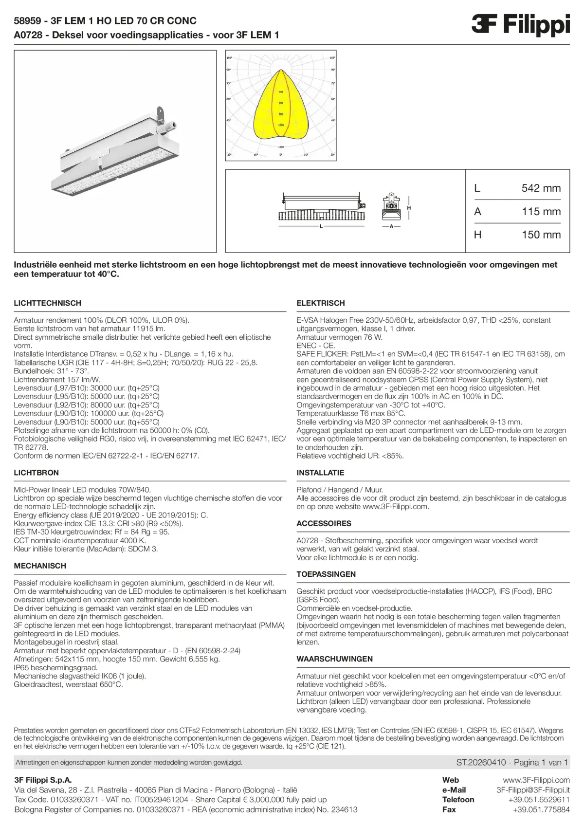 58959+A0728 - 3F LEM 1 HO LED 70 CR CONC + FOOD - Datasheet - nl