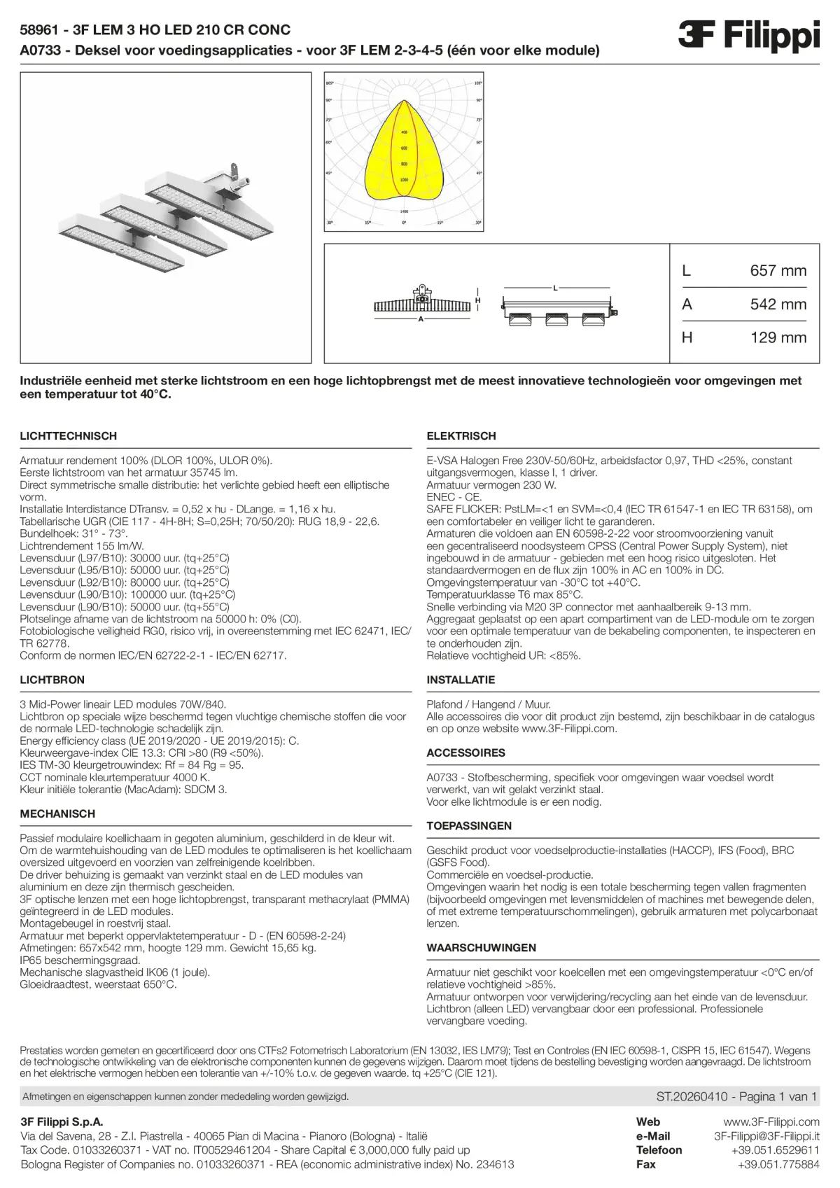 58961+A0733 - 3F LEM 3 HO LED 210 CR CONC + FOOD - Datasheet - nl