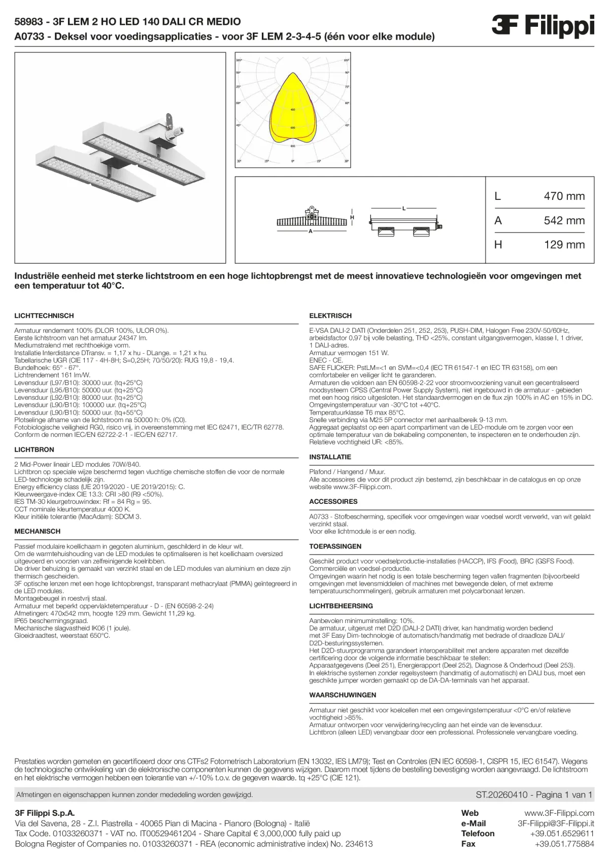 58983+A0733 - 3F LEM 2 HO LED 140 DALI CR MEDIO + FOOD - Datasheet - nl