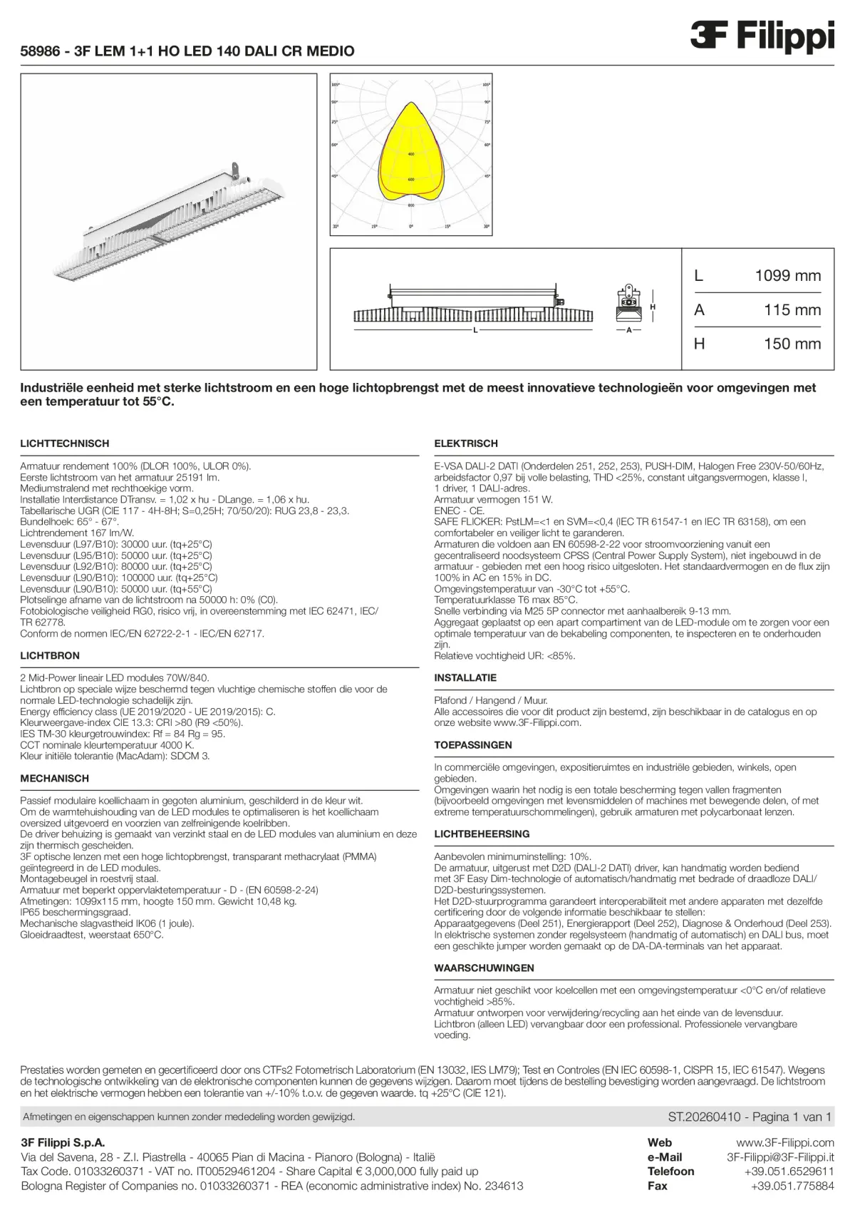 58986 - 3F LEM 1+1 HO LED 140 DALI CR MEDIO - Datasheet - nl