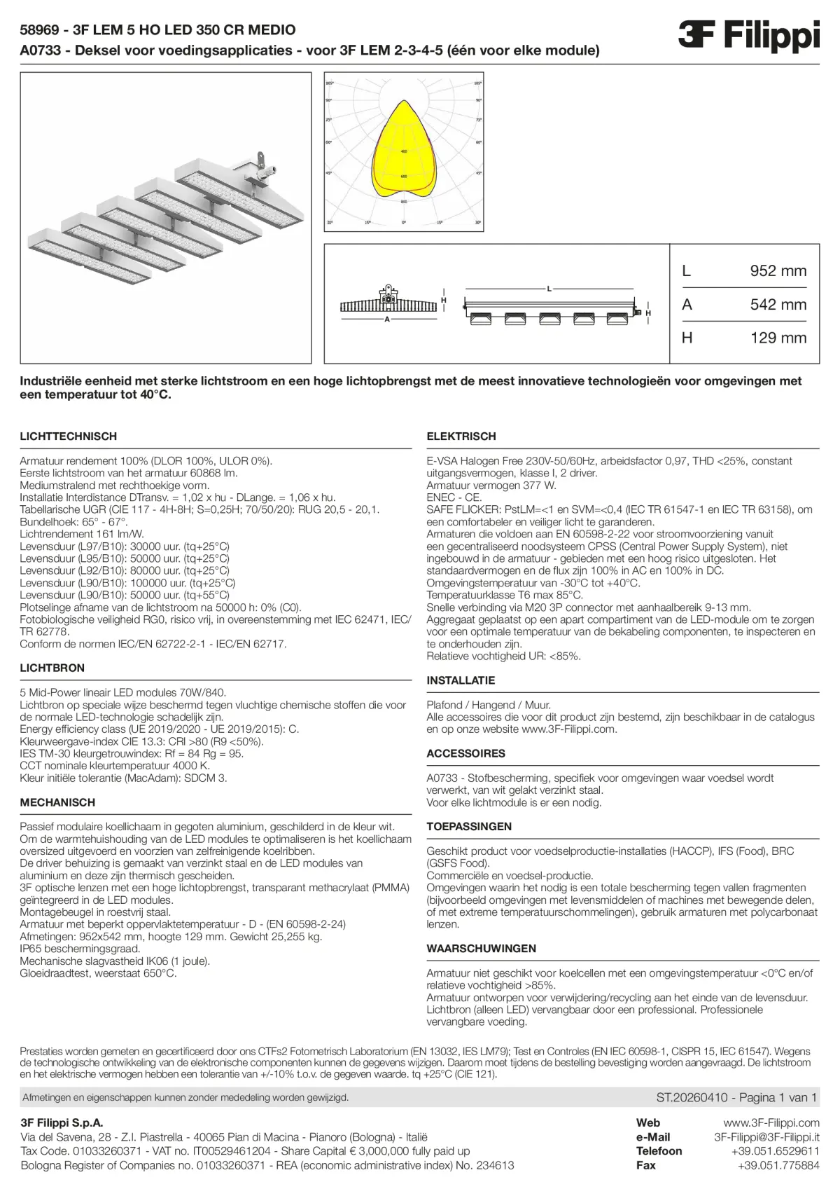 58969+A0733 - 3F LEM 5 HO LED 350 CR MEDIO + FOOD - Datasheet - nl
