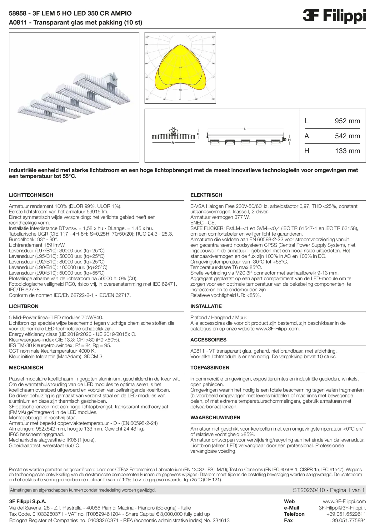 58958+A0811 - 3F LEM 5 HO LED 350 CR AMPIO + VT - Datasheet - nl