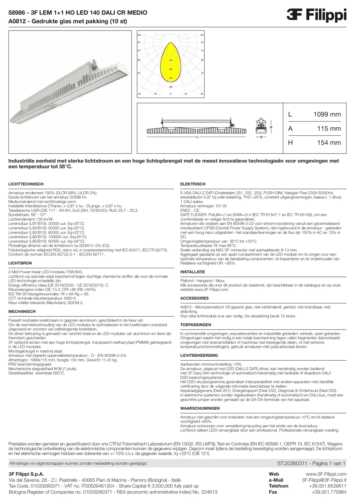 58986+A0812 - 3F LEM 1+1 HO LED 140 DALI CR MEDIO + VS - Datasheet - nl