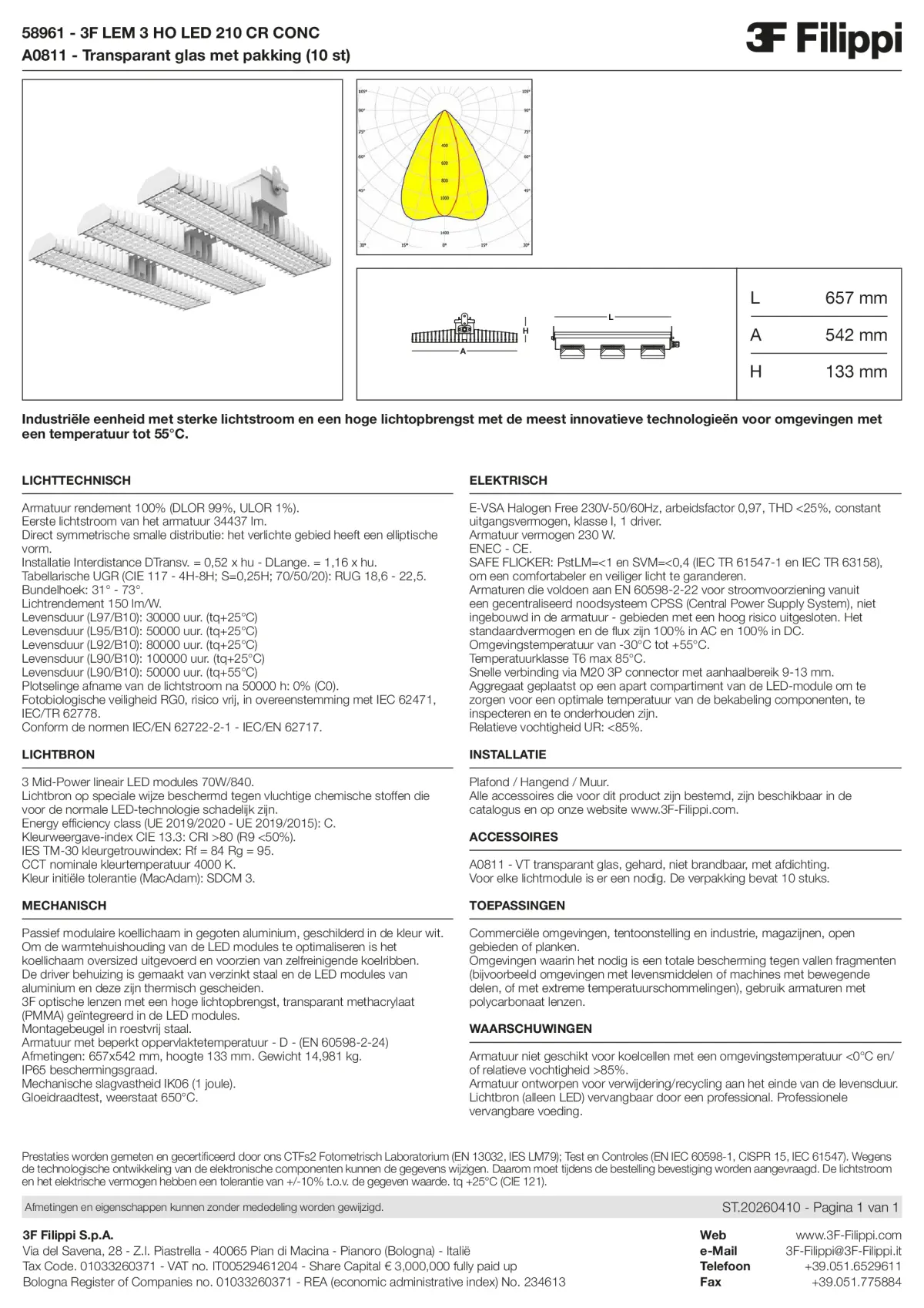 58961+A0811 - 3F LEM 3 HO LED 210 CR CONC + VT - Datasheet - nl