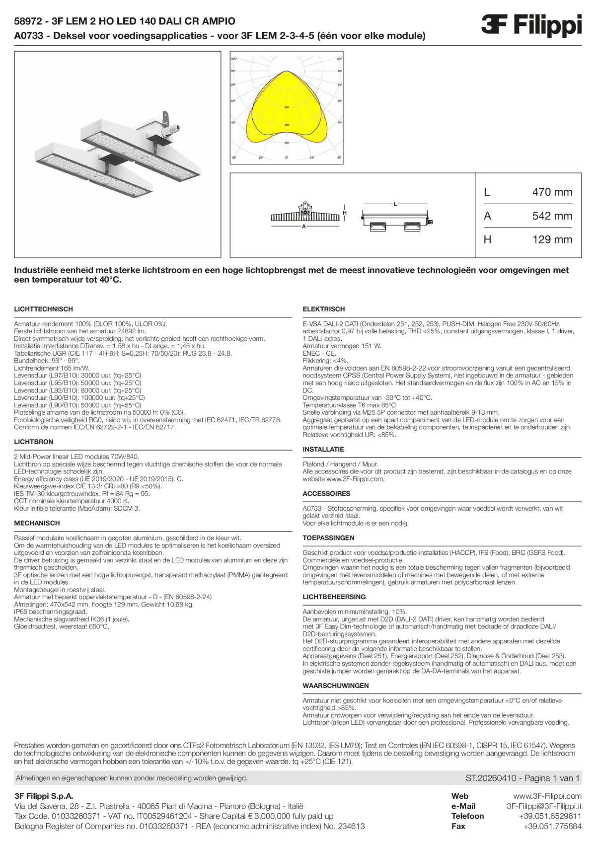 58972+A0733 - 3F LEM 2 HO LED 140 DALI CR AMPIO + FOOD - Datasheet - nl