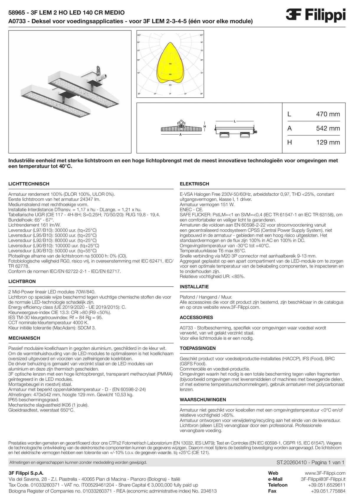 58965+A0733 - 3F LEM 2 HO LED 140 CR MEDIO + FOOD - Datasheet - nl
