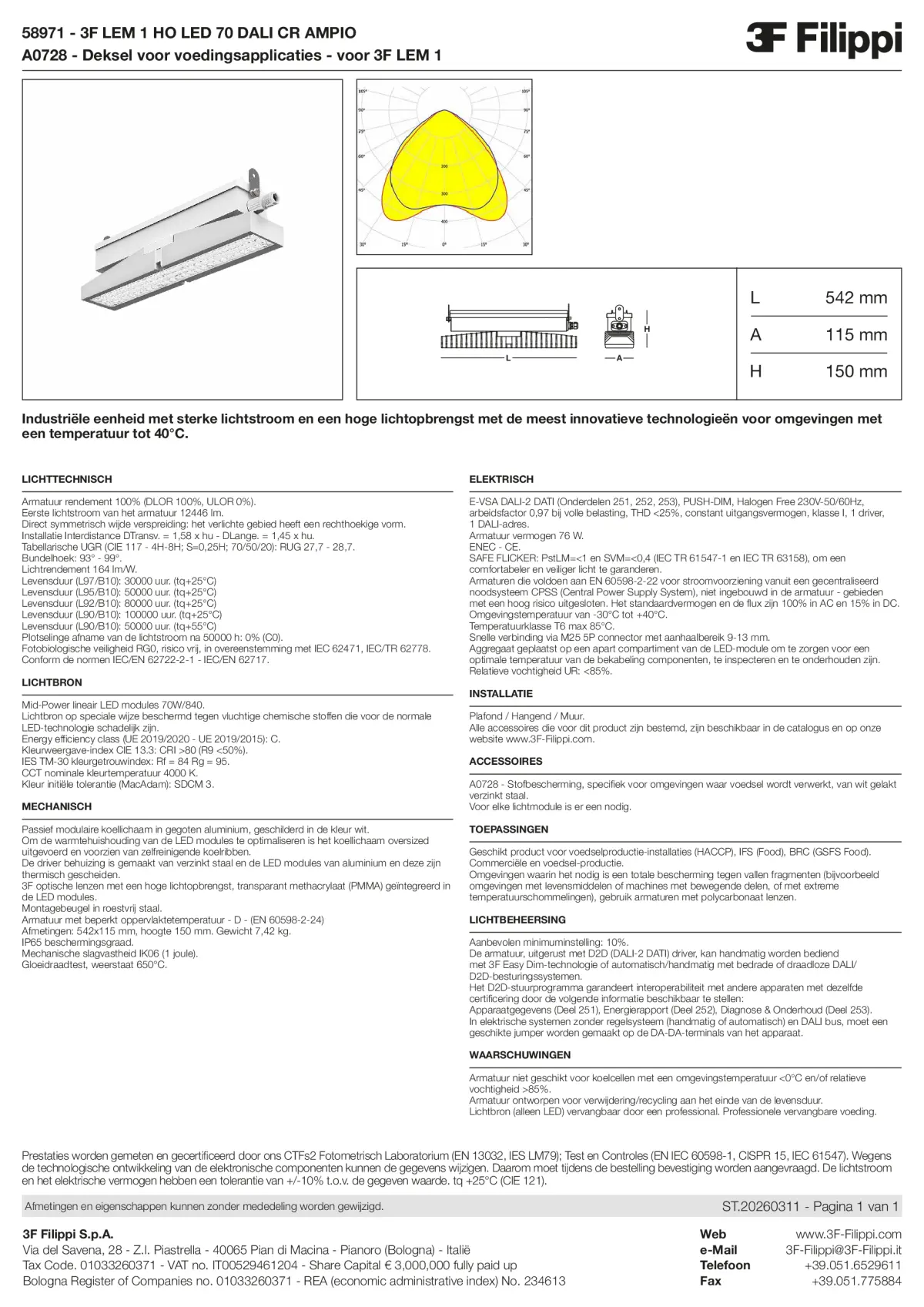 58971+A0728 - 3F LEM 1 HO LED 70 DALI CR AMPIO + FOOD - Datasheet - nl