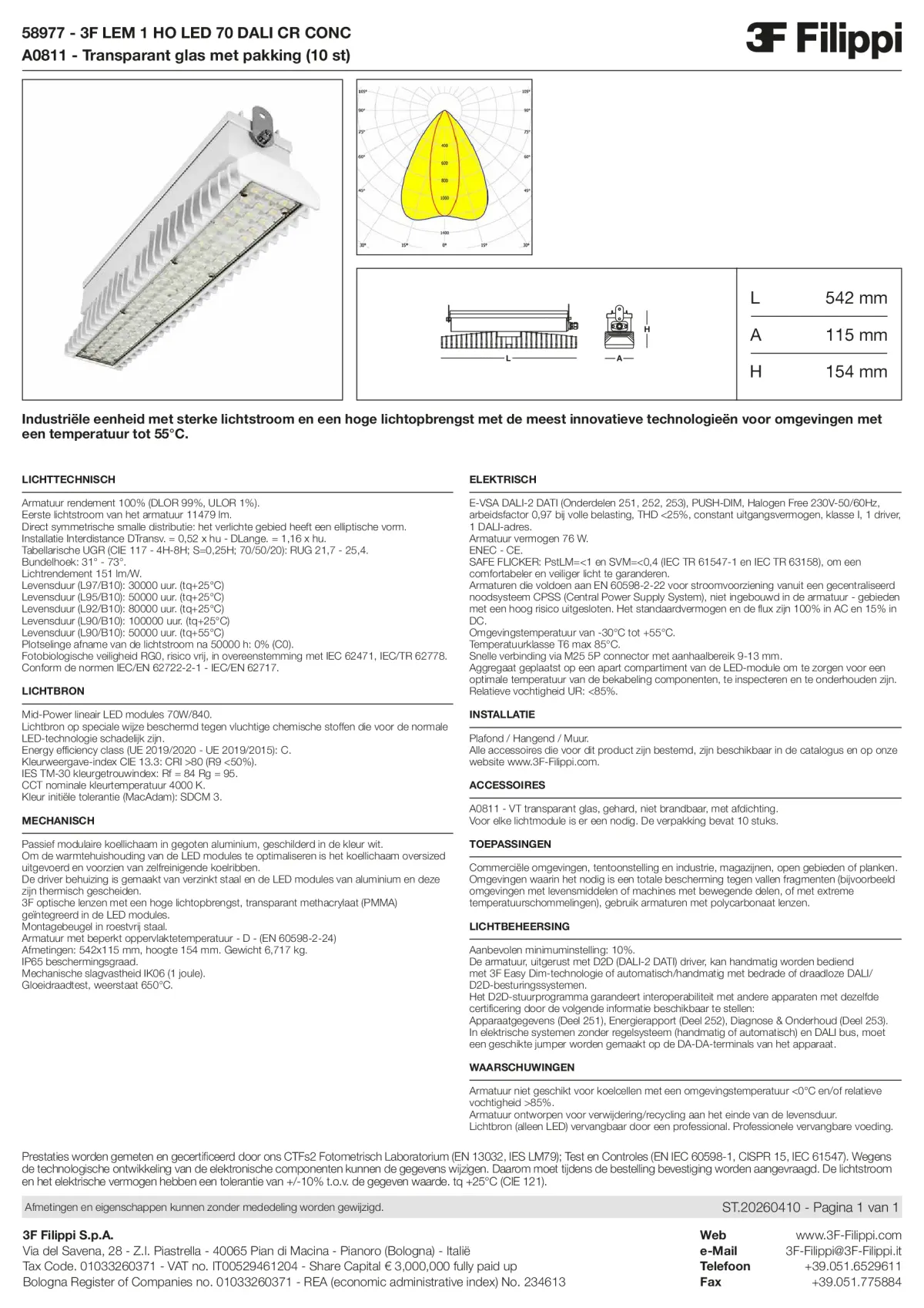58977+A0811 - 3F LEM 1 HO LED 70 DALI CR CONC + VT - Datasheet - nl