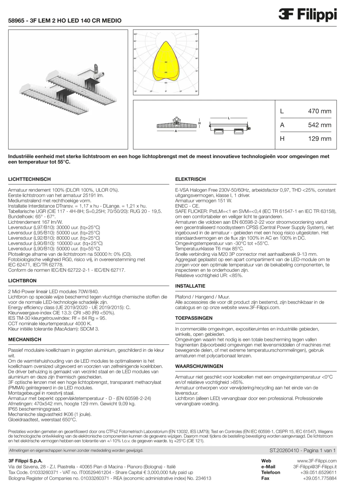 58965 - 3F LEM 2 HO LED 140 CR MEDIO - Datasheet - nl