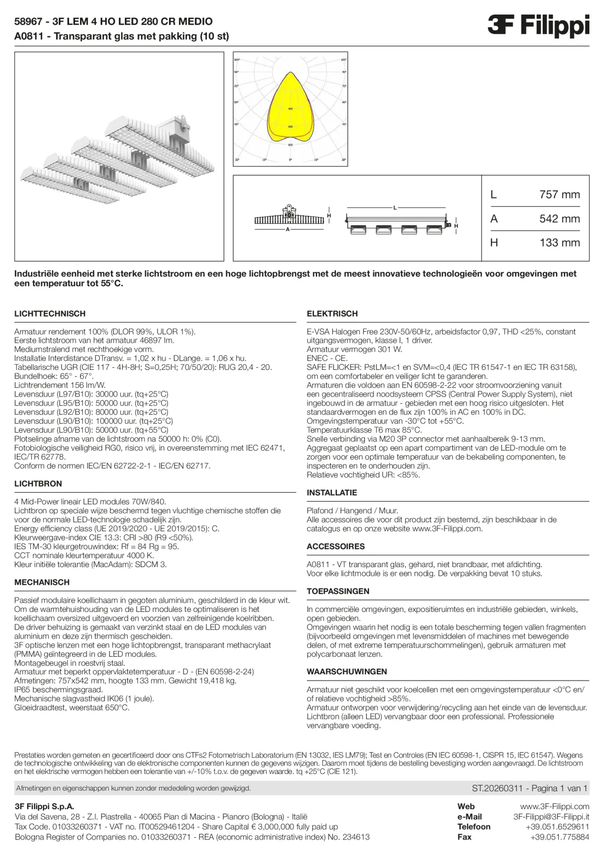 58967+A0811 - 3F LEM 4 HO LED 280 CR MEDIO + VT - Datasheet - nl