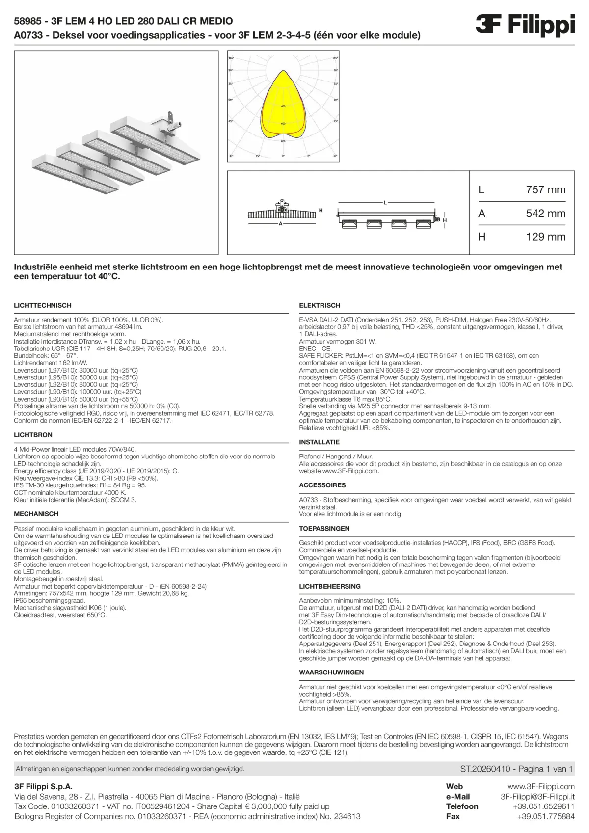58985+A0733 - 3F LEM 4 HO LED 280 DALI CR MEDIO + FOOD - Datasheet - nl