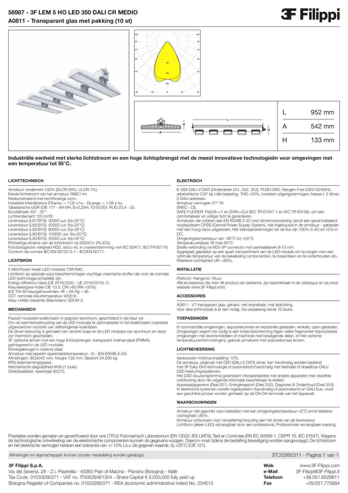 58987+A0811 - 3F LEM 5 HO LED 350 DALI CR MEDIO + VT - Datasheet - nl