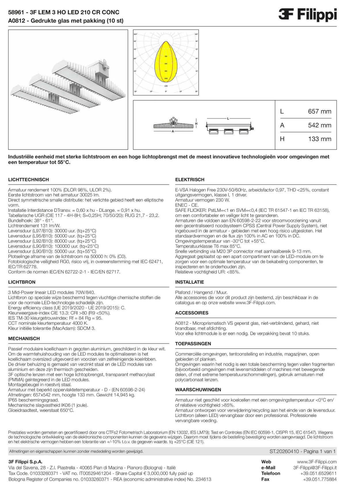 58961+A0812 - 3F LEM 3 HO LED 210 CR CONC + VS - Datasheet - nl