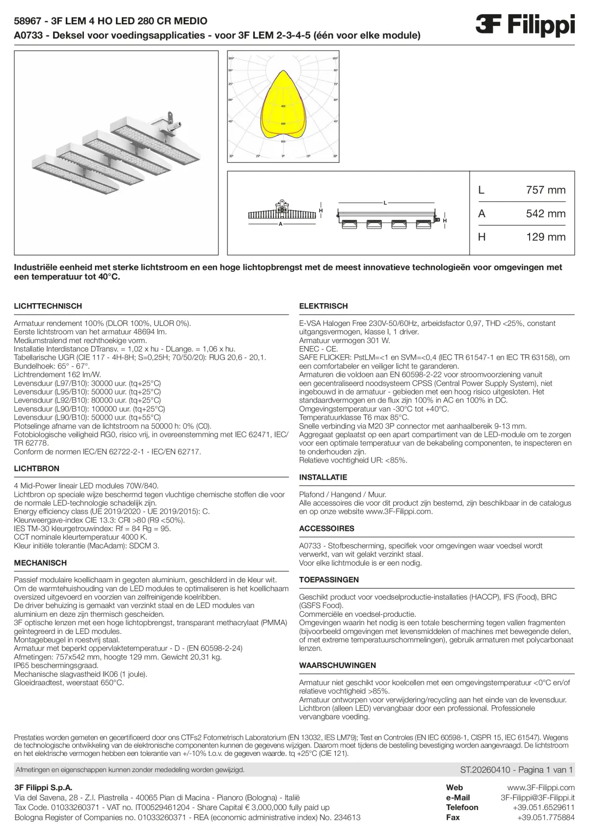 58967+A0733 - 3F LEM 4 HO LED 280 CR MEDIO + FOOD - Datasheet - nl