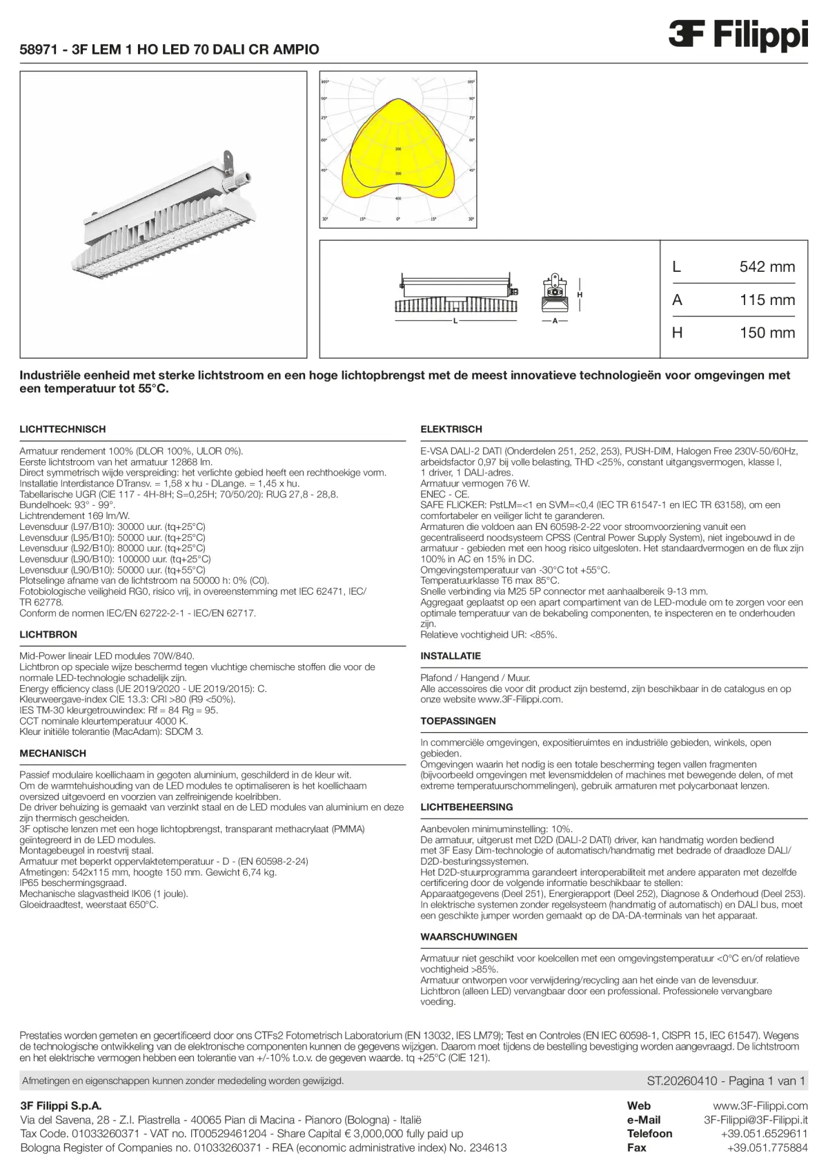 58971 - 3F LEM 1 HO LED 70 DALI CR AMPIO - Datasheet - nl