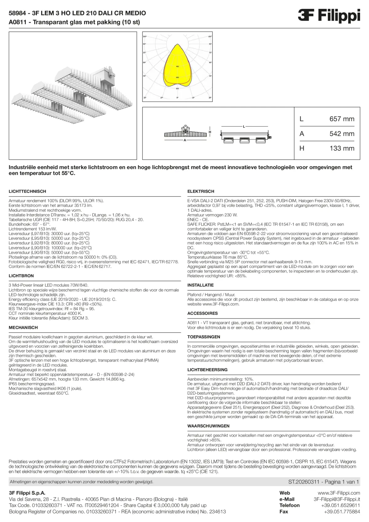 58984+A0811 - 3F LEM 3 HO LED 210 DALI CR MEDIO + VT - Datasheet - nl
