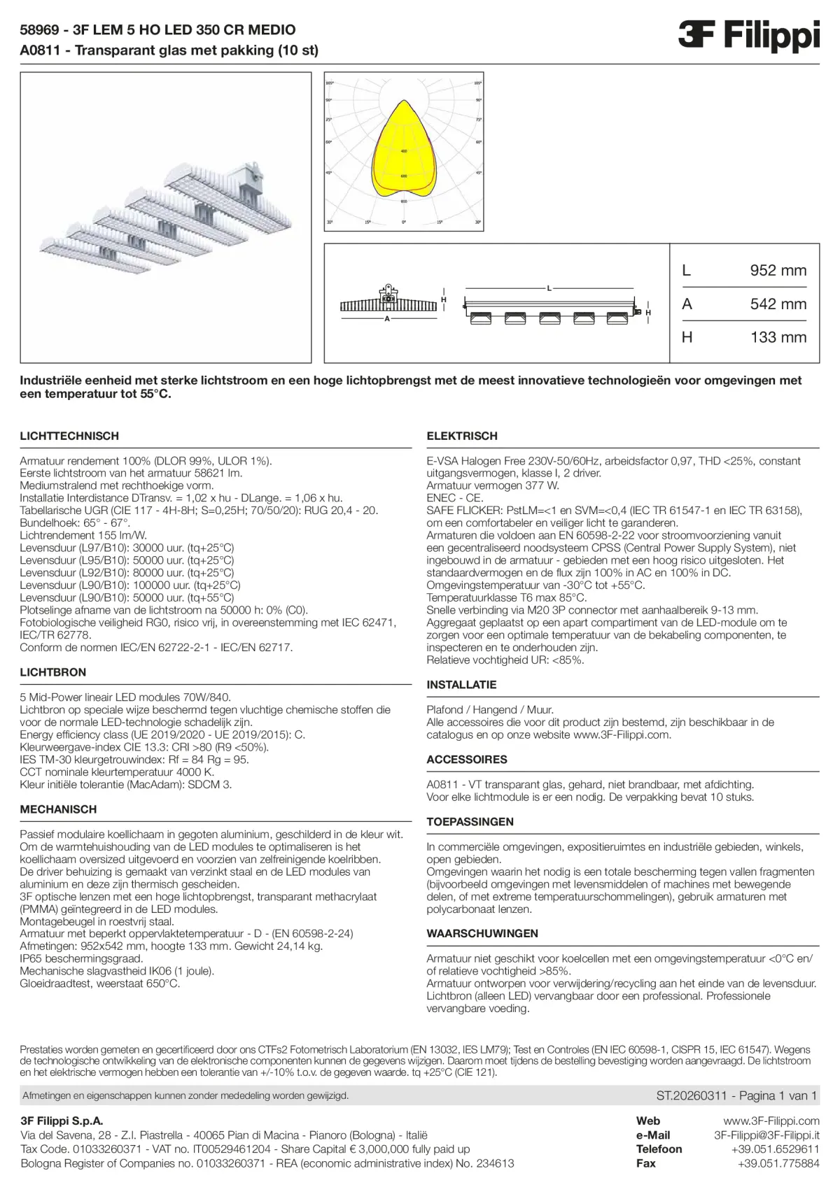 58969+A0811 - 3F LEM 5 HO LED 350 CR MEDIO + VT - Datasheet - nl