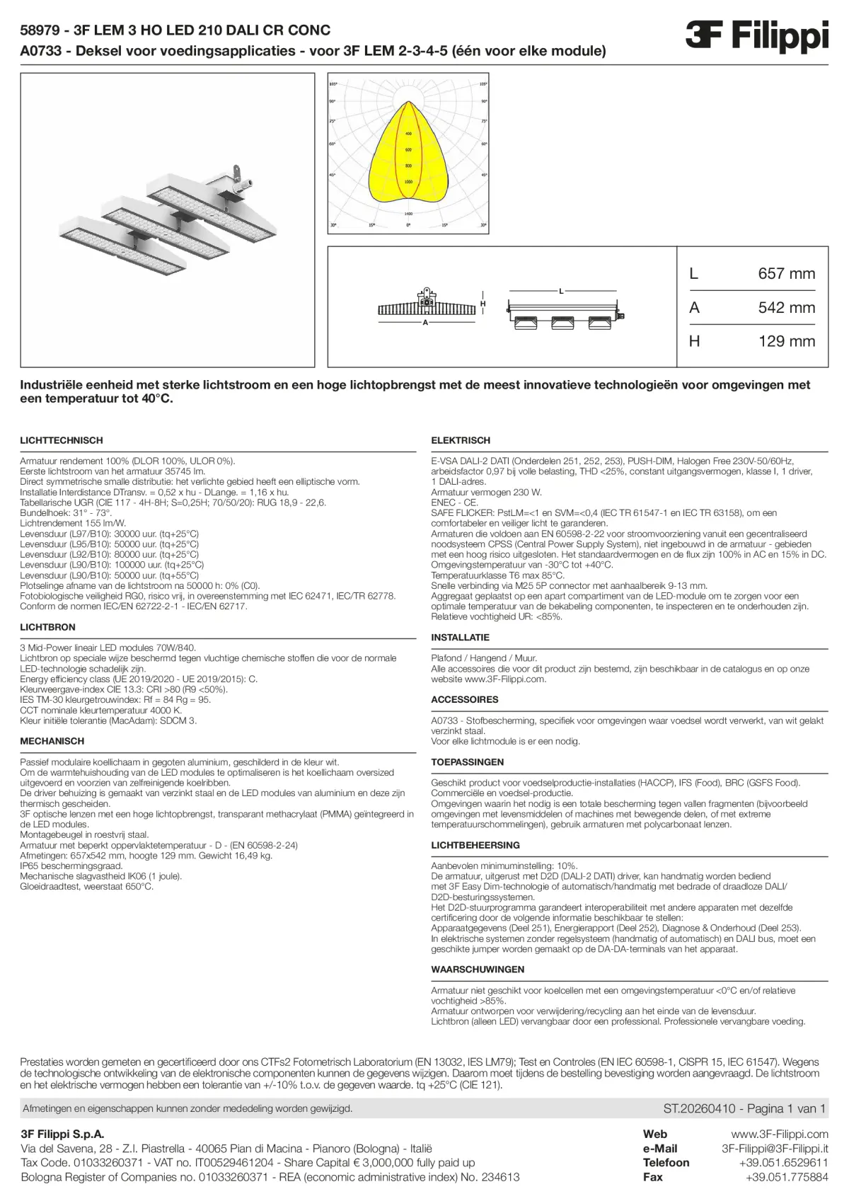58979+A0733 - 3F LEM 3 HO LED 210 DALI CR CONC + FOOD - Datasheet - nl