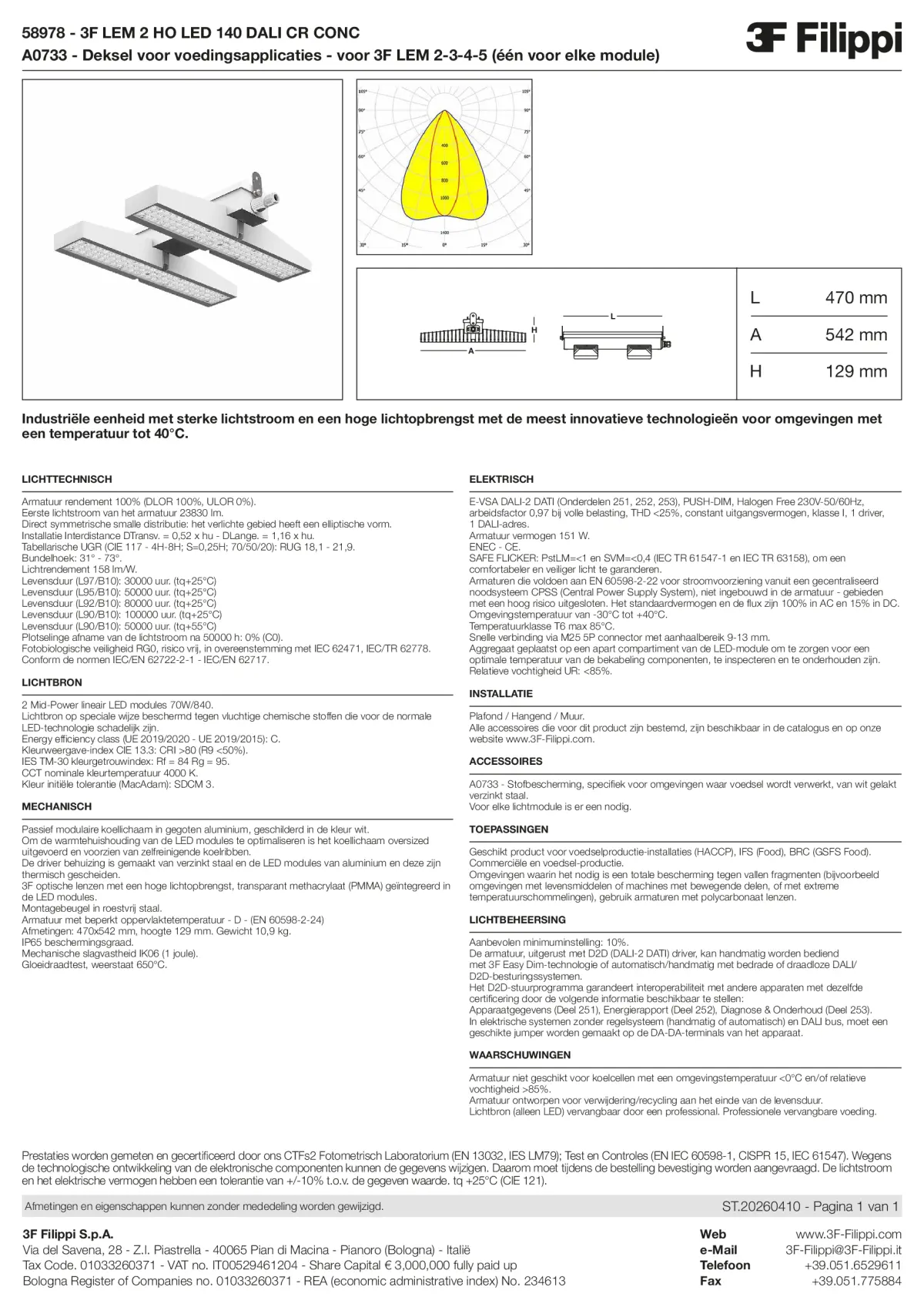 58978+A0733 - 3F LEM 2 HO LED 140 DALI CR CONC + FOOD - Datasheet - nl
