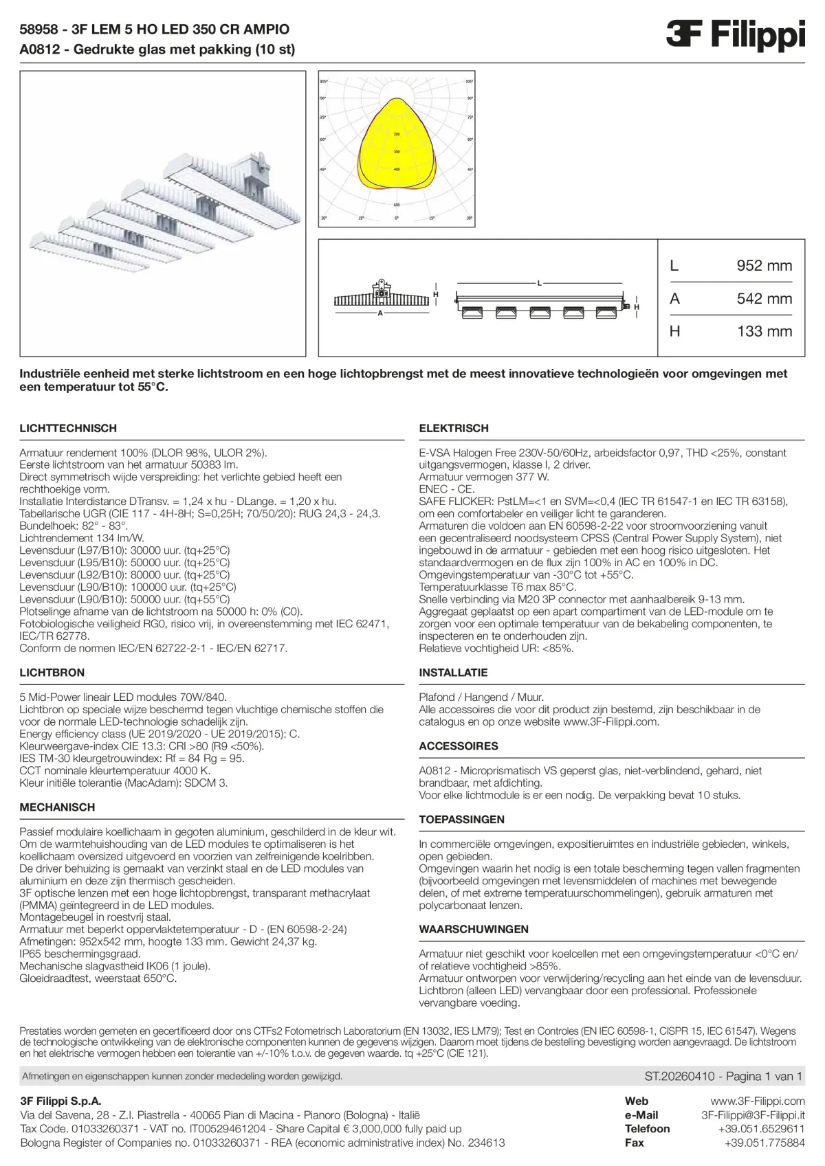 58958+A0812 - 3F LEM 5 HO LED 350 CR AMPIO + VS - Datasheet - nl