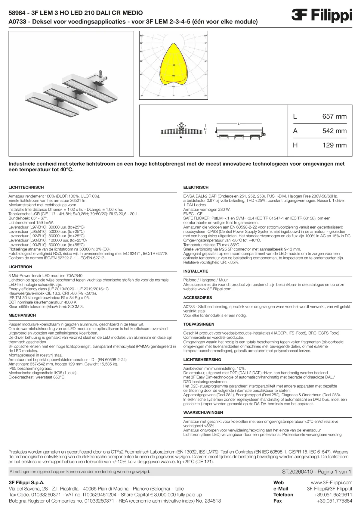58984+A0733 - 3F LEM 3 HO LED 210 DALI CR MEDIO + FOOD - Datasheet - nl