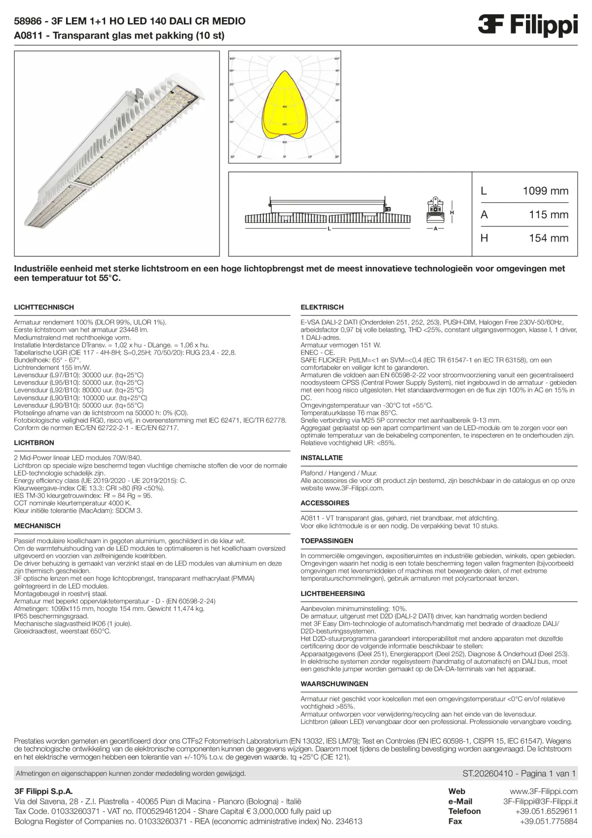 58986+A0811 - 3F LEM 1+1 HO LED 140 DALI CR MEDIO + VT - Datasheet - nl