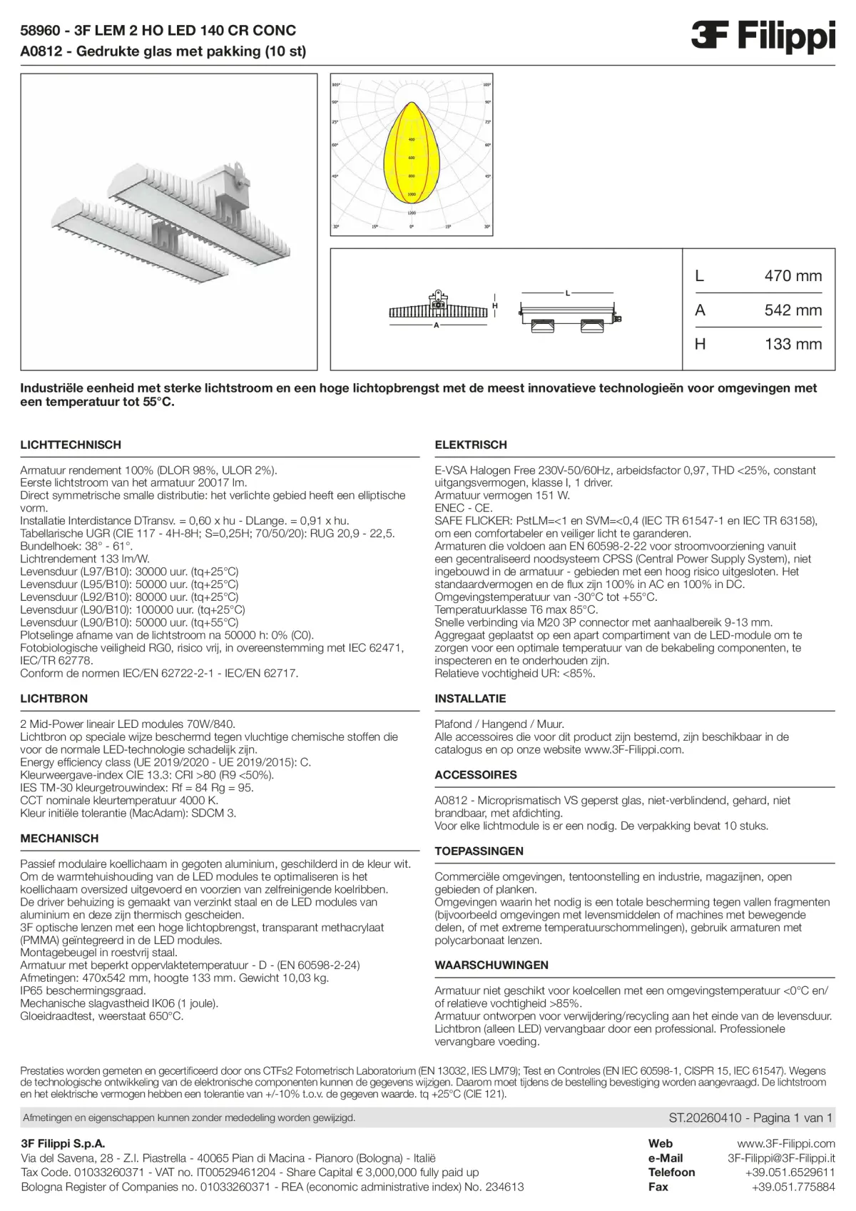 58960+A0812 - 3F LEM 2 HO LED 140 CR CONC + VS - Datasheet - nl