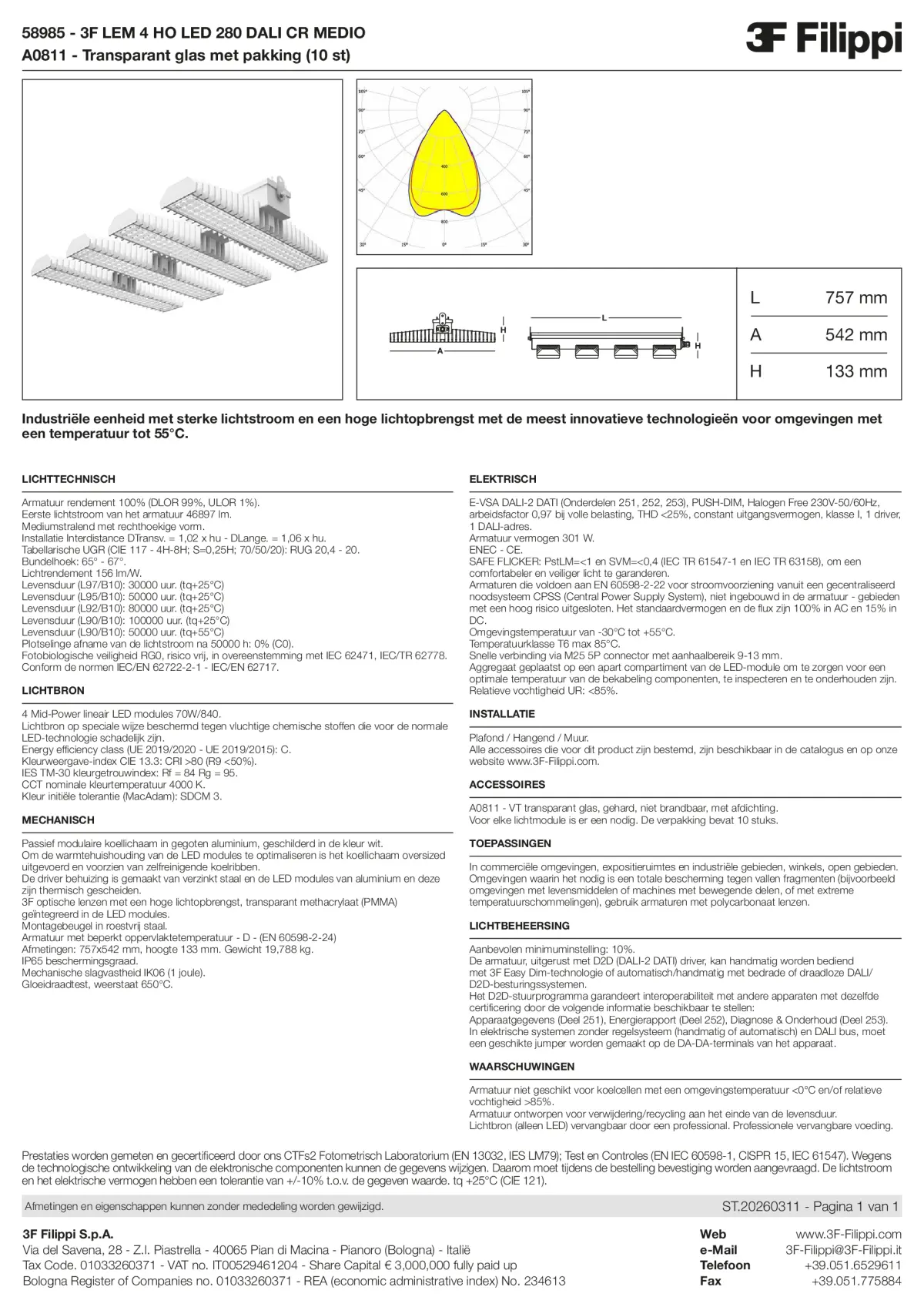 58985+A0811 - 3F LEM 4 HO LED 280 DALI CR MEDIO + VT - Datasheet - nl