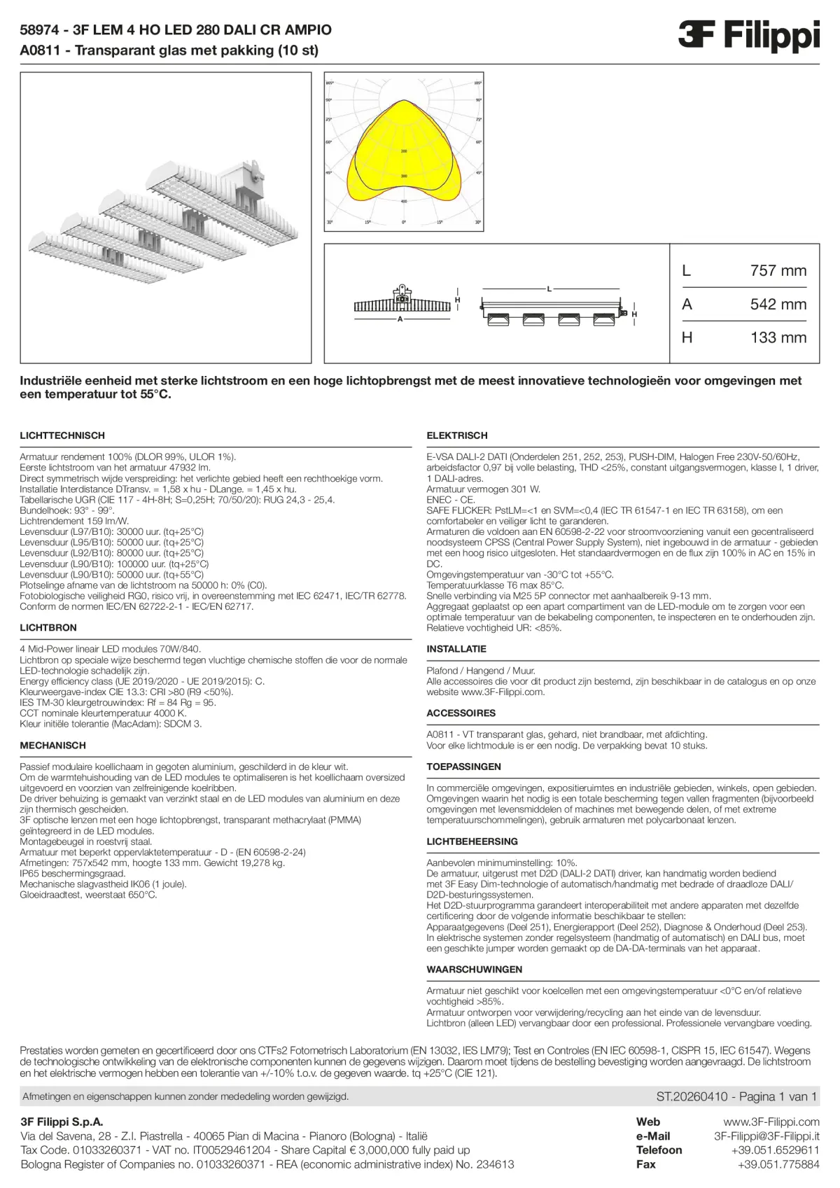 58974+A0811 - 3F LEM 4 HO LED 280 DALI CR AMPIO + VT - Datasheet - nl