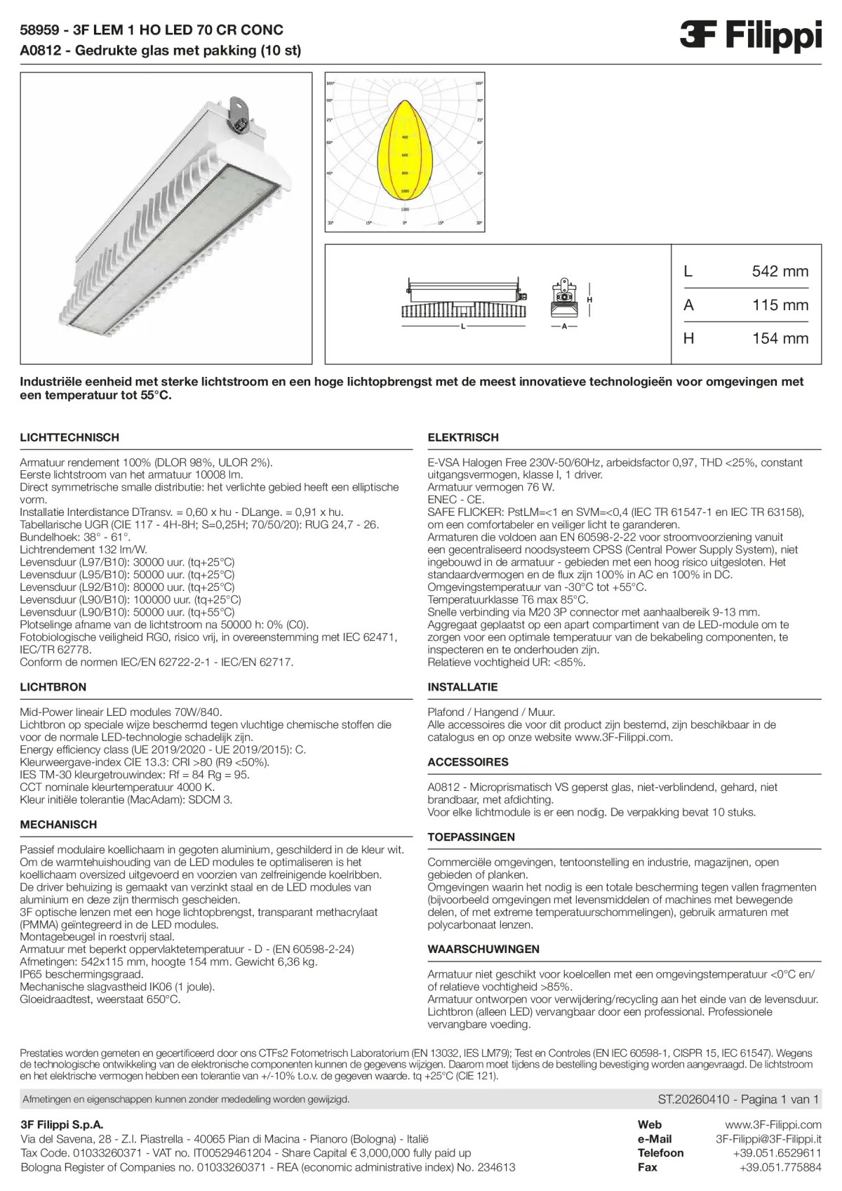 58959+A0812 - 3F LEM 1 HO LED 70 CR CONC + VS - Datasheet - nl