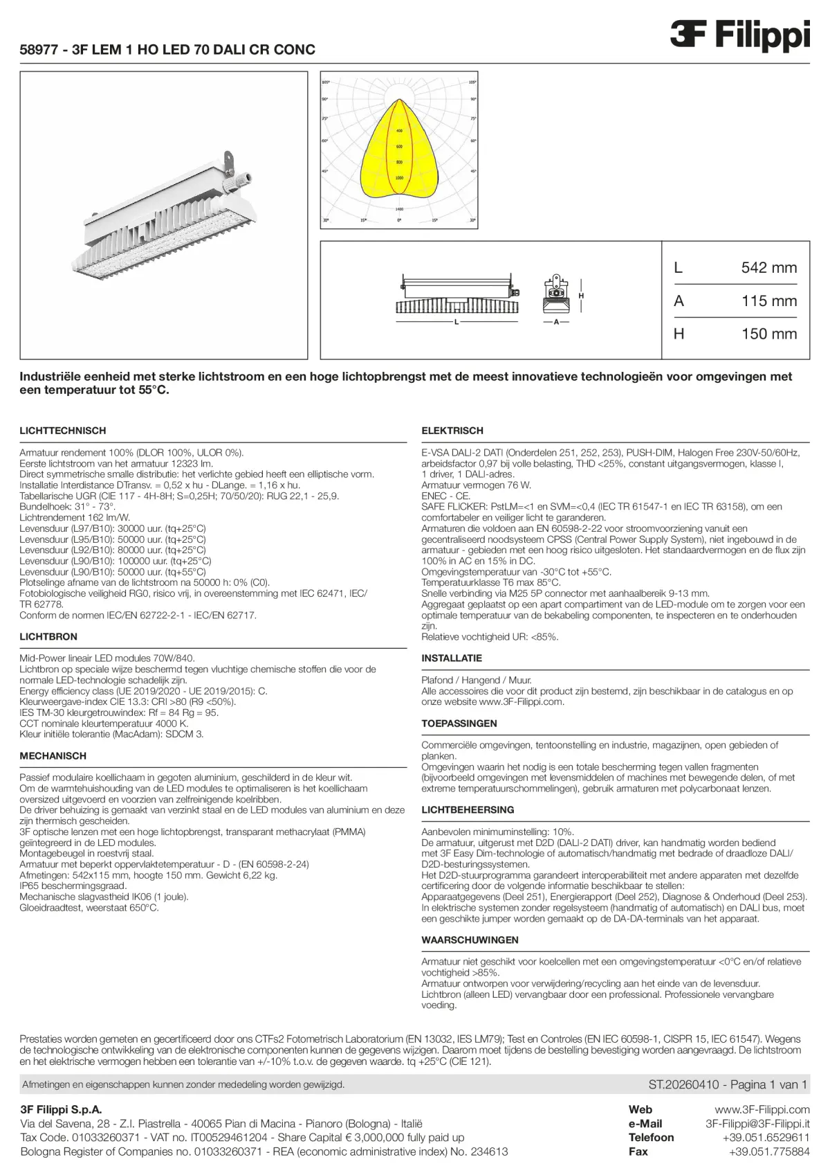 58977 - 3F LEM 1 HO LED 70 DALI CR CONC - Datasheet - nl
