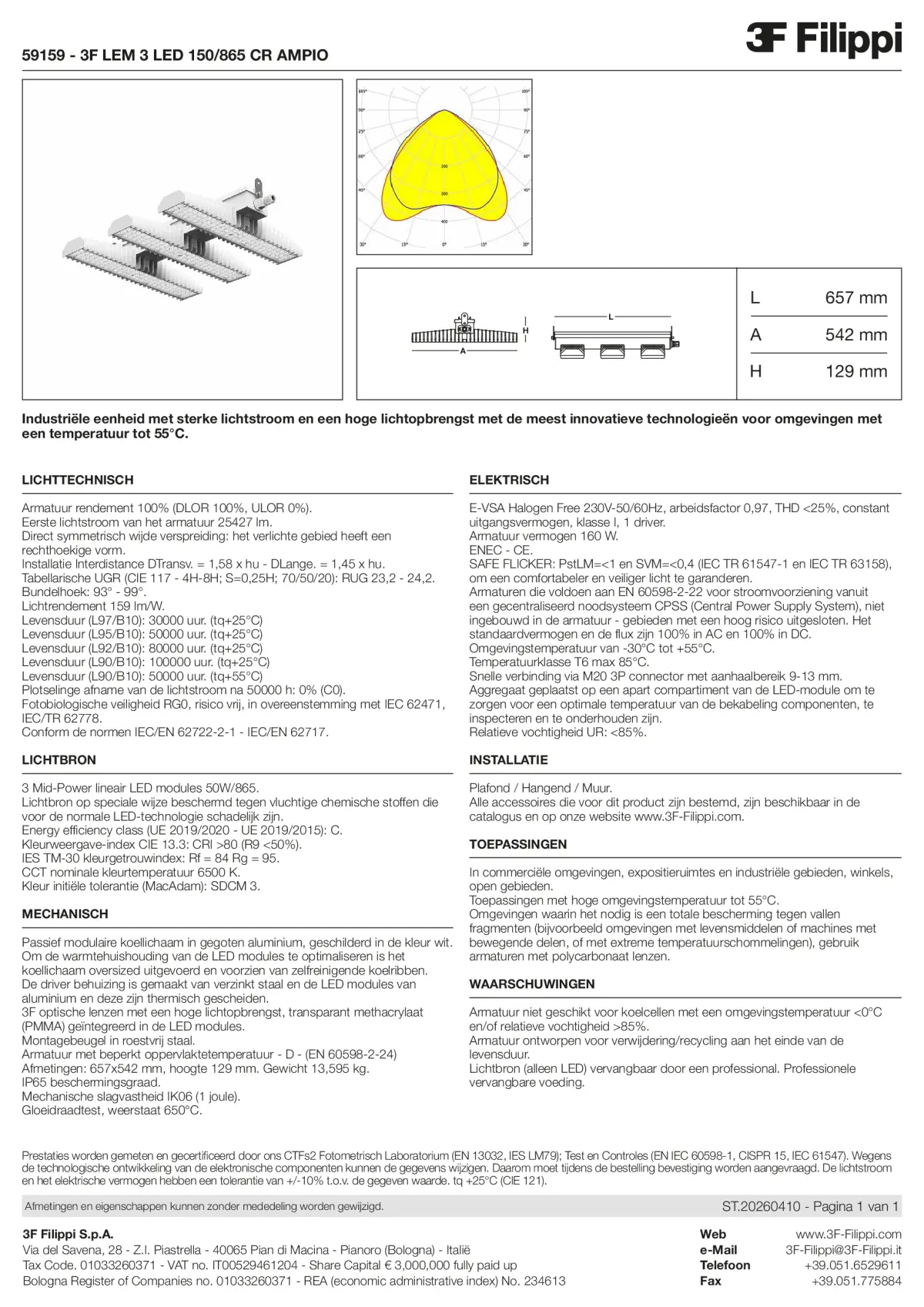 59159 - 3F LEM 3 LED 150-865 CR AMPIO - Datasheet - nl