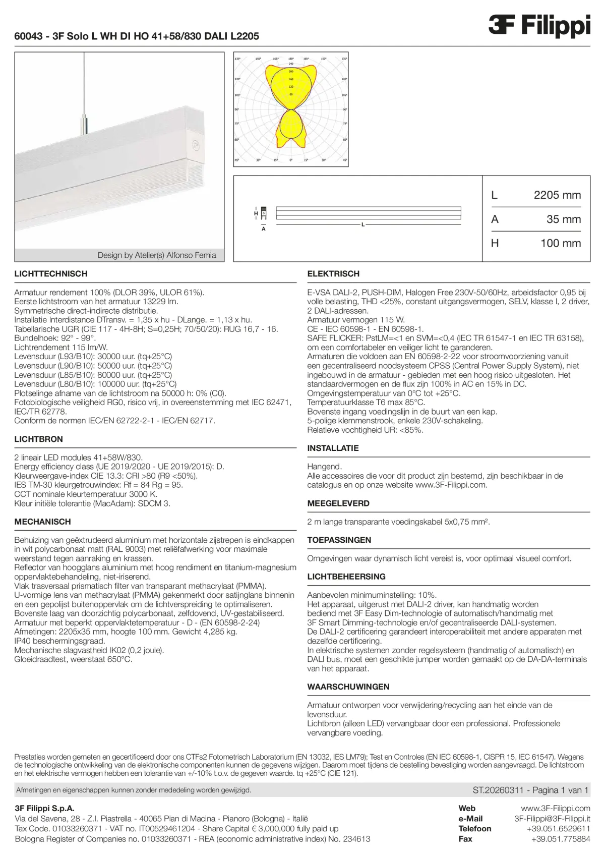 60043 - 3F Solo L WH DI HO 41+58-830 DALI L2205 - Datasheet - nl