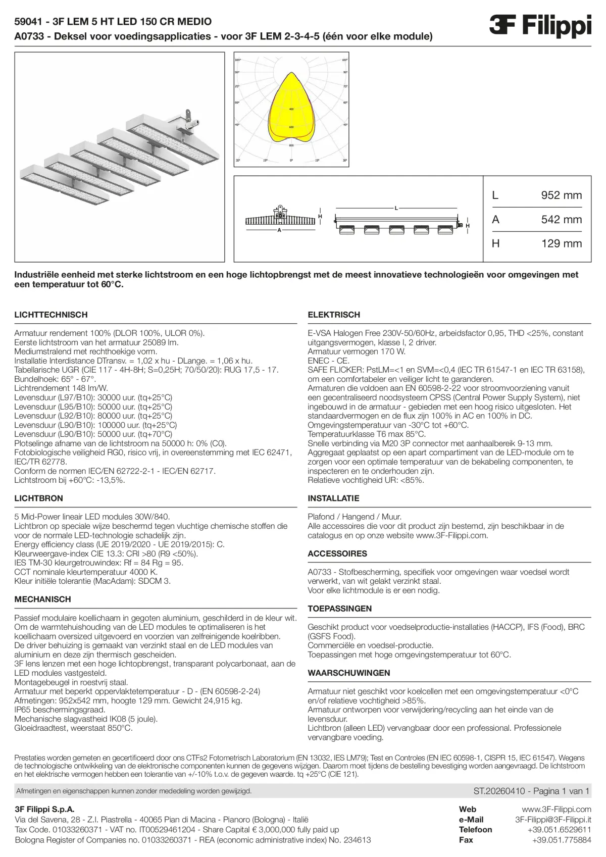 59041+A0733 - 3F LEM 5 HT LED 150 CR MEDIO + FOOD - Datasheet - nl