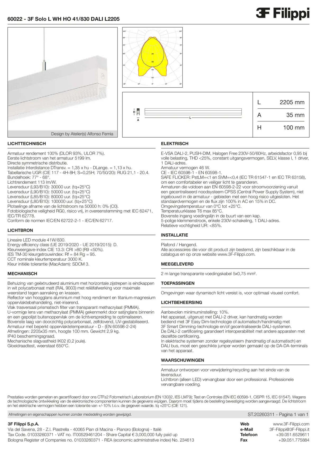 60022 - 3F Solo L WH HO 41-830 DALI L2205 - Datasheet - nl