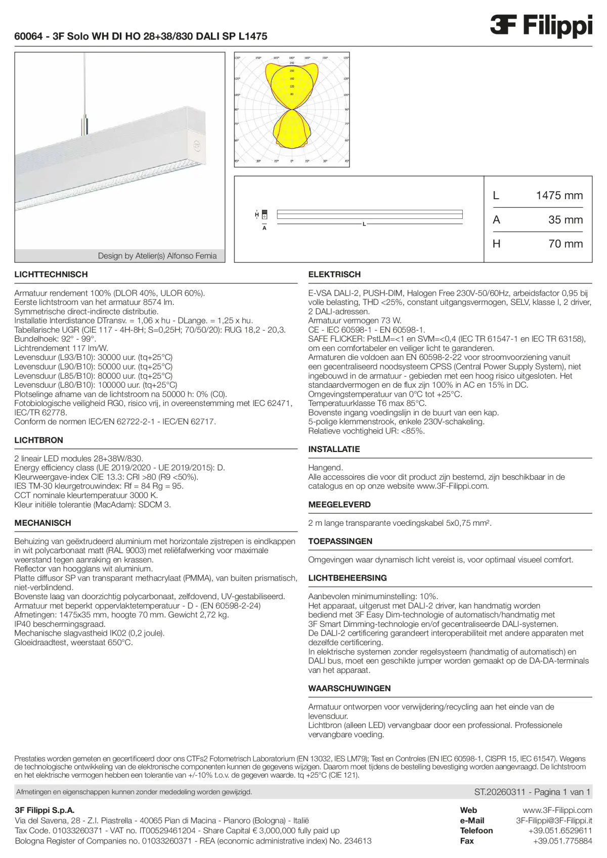 60064 - 3F Solo WH DI HO 28+38-830 DALI SP L1475 - Datasheet - nl